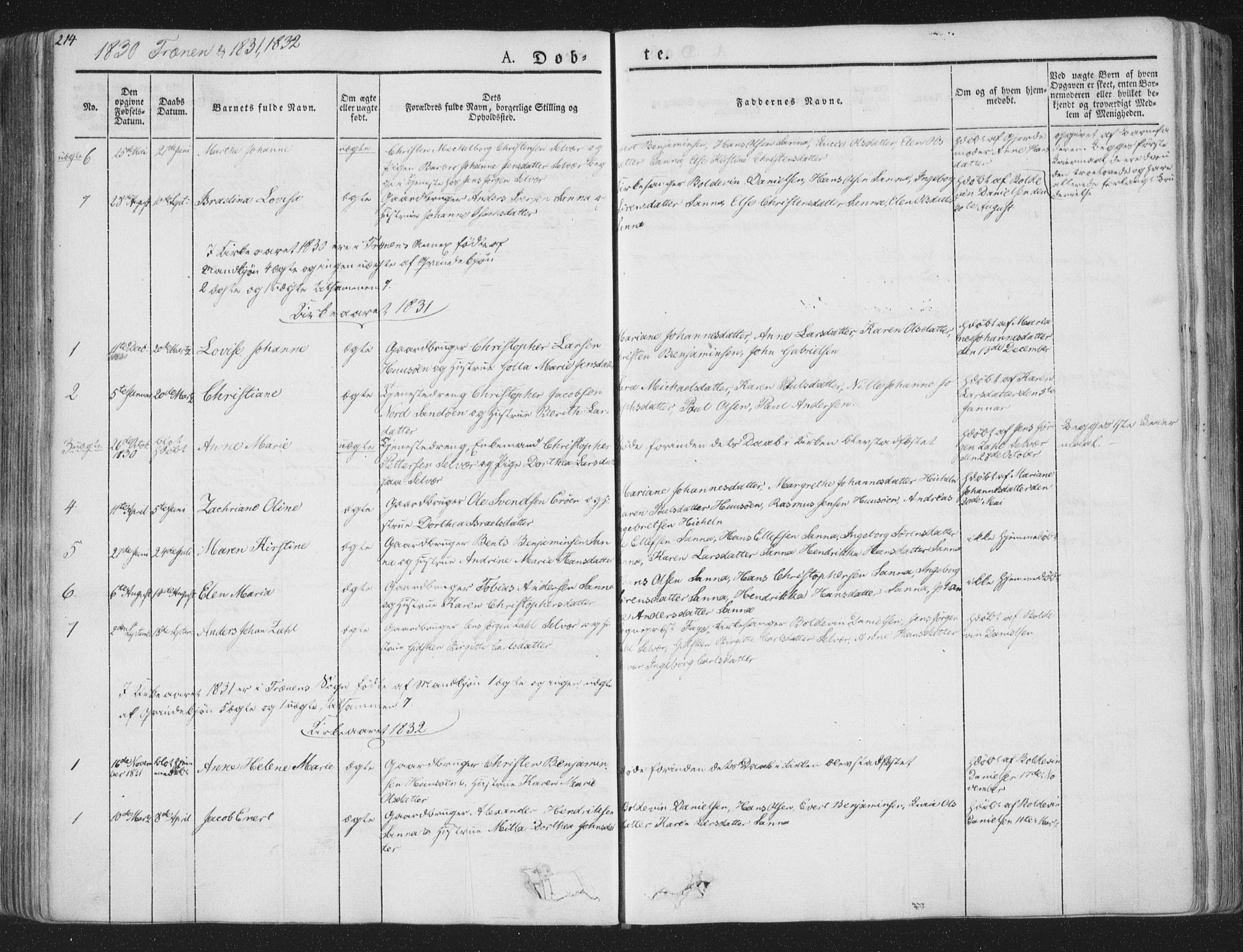 Ministerialprotokoller, klokkerbøker og fødselsregistre - Nordland, SAT/A-1459/839/L0565: Parish register (official) no. 839A02, 1825-1862, p. 214