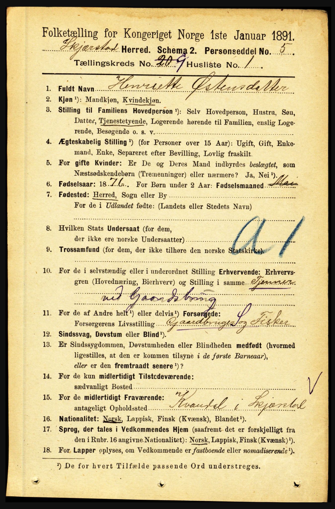 RA, 1891 census for 1842 Skjerstad, 1891, p. 3333