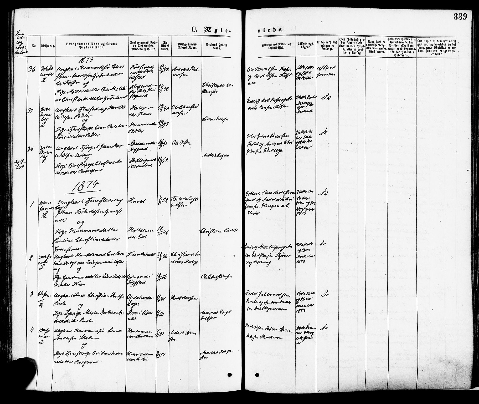 Høland prestekontor Kirkebøker, SAO/A-10346a/F/Fa/L0012.a: Parish register (official) no. I 12A, 1869-1879, p. 339