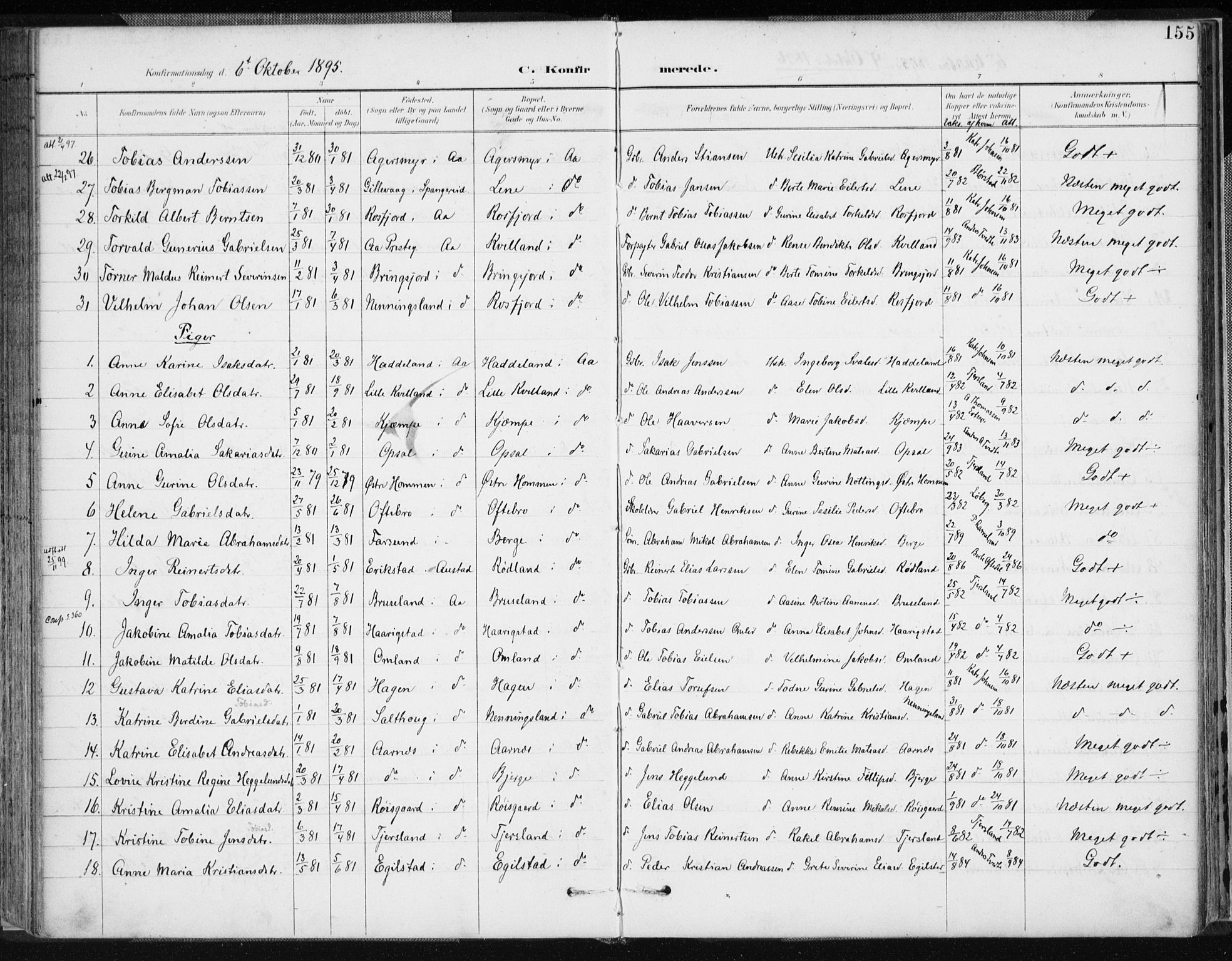 Lyngdal sokneprestkontor, AV/SAK-1111-0029/F/Fa/Fac/L0012: Parish register (official) no. A 12, 1894-1918, p. 155