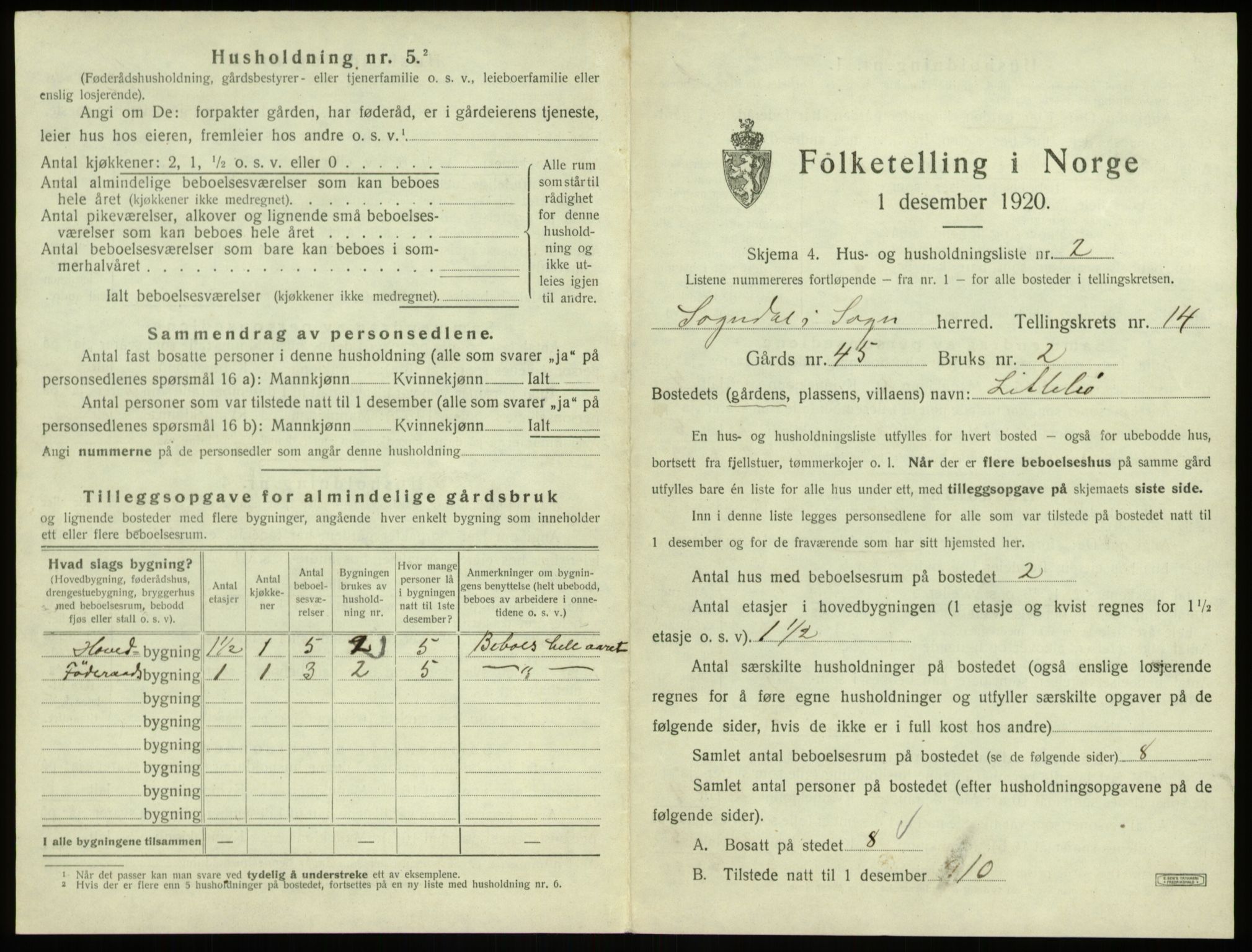 SAB, 1920 census for Sogndal, 1920, p. 784