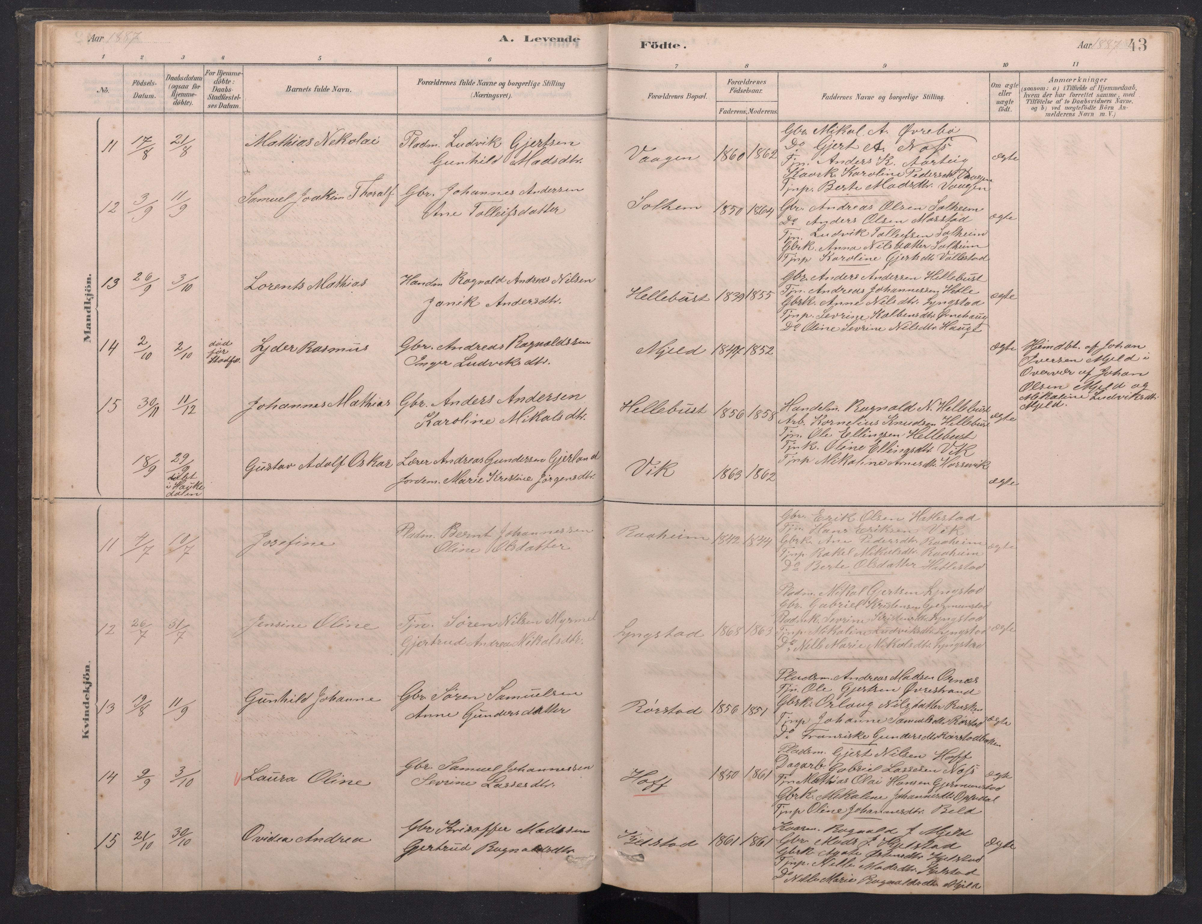 Gaular sokneprestembete, AV/SAB-A-80001/H/Hab: Parish register (copy) no. C 3, 1878-1897, p. 42b-43a