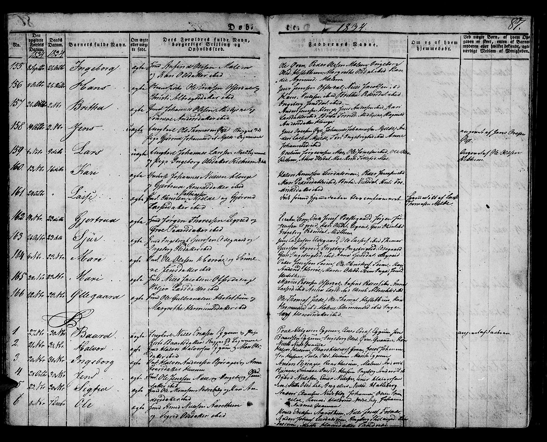 Lærdal sokneprestembete, SAB/A-81201: Parish register (official) no. A 5, 1822-1834, p. 87