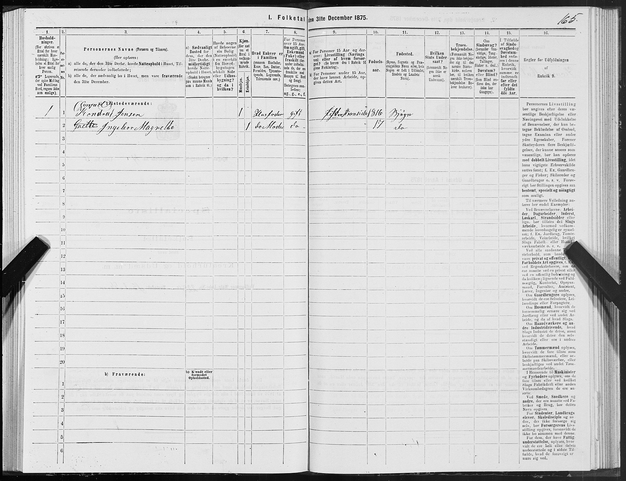 SAT, 1875 census for 1627P Bjugn, 1875, p. 2165