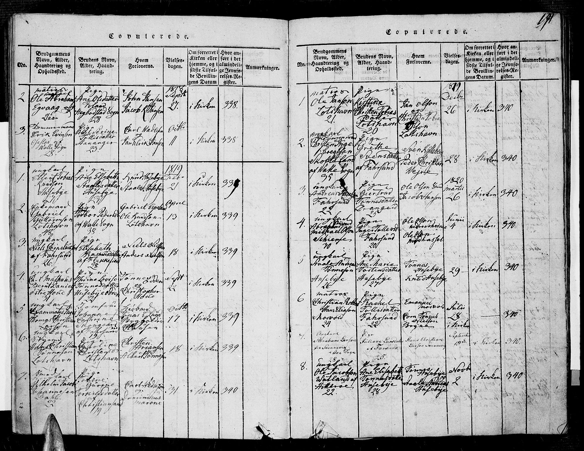 Farsund sokneprestkontor, SAK/1111-0009/F/Fa/L0002: Parish register (official) no. A 2, 1815-1836, p. 191