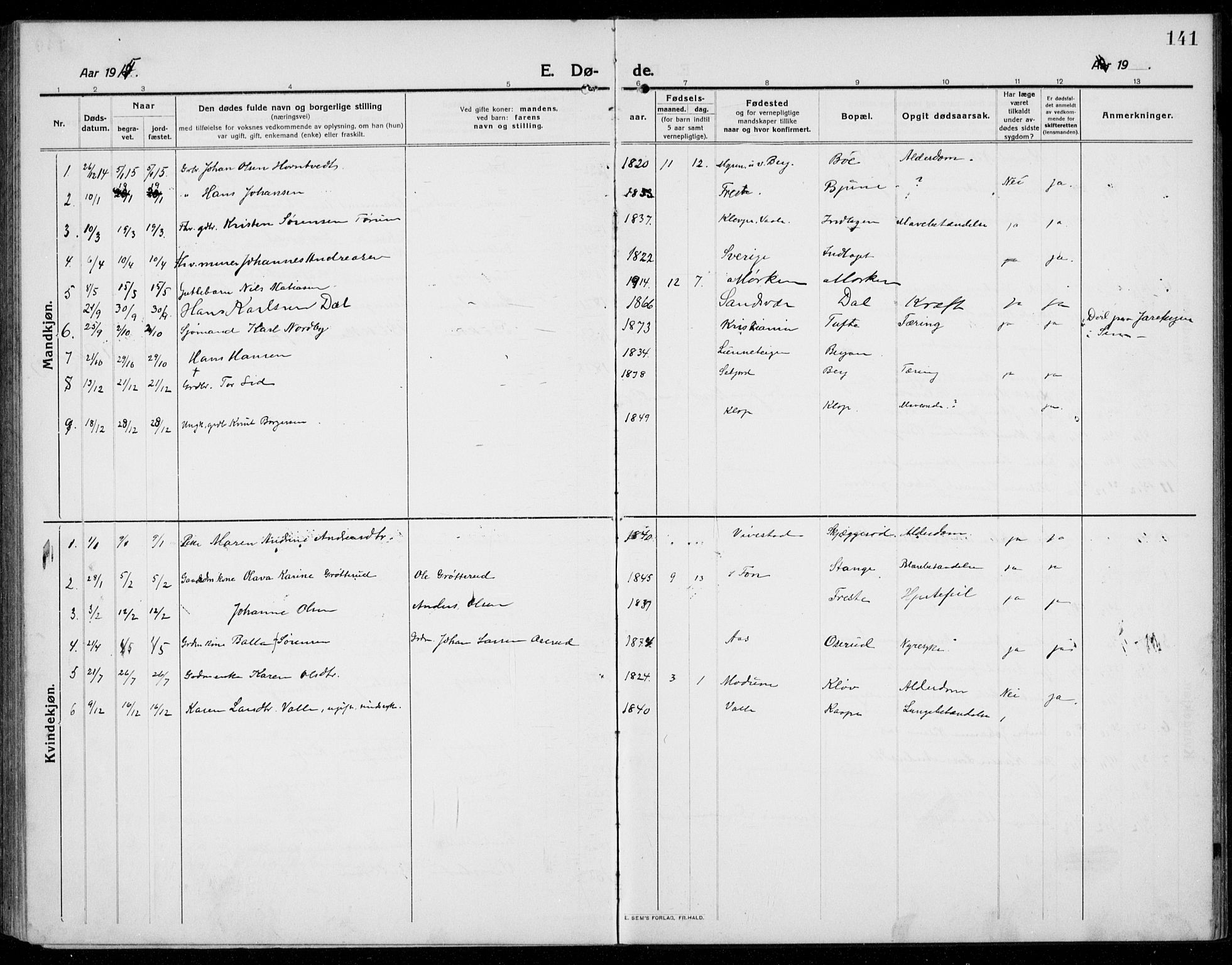 Ramnes kirkebøker, SAKO/A-314/G/Ga/L0005: Parish register (copy) no. I 5, 1912-1936, p. 141