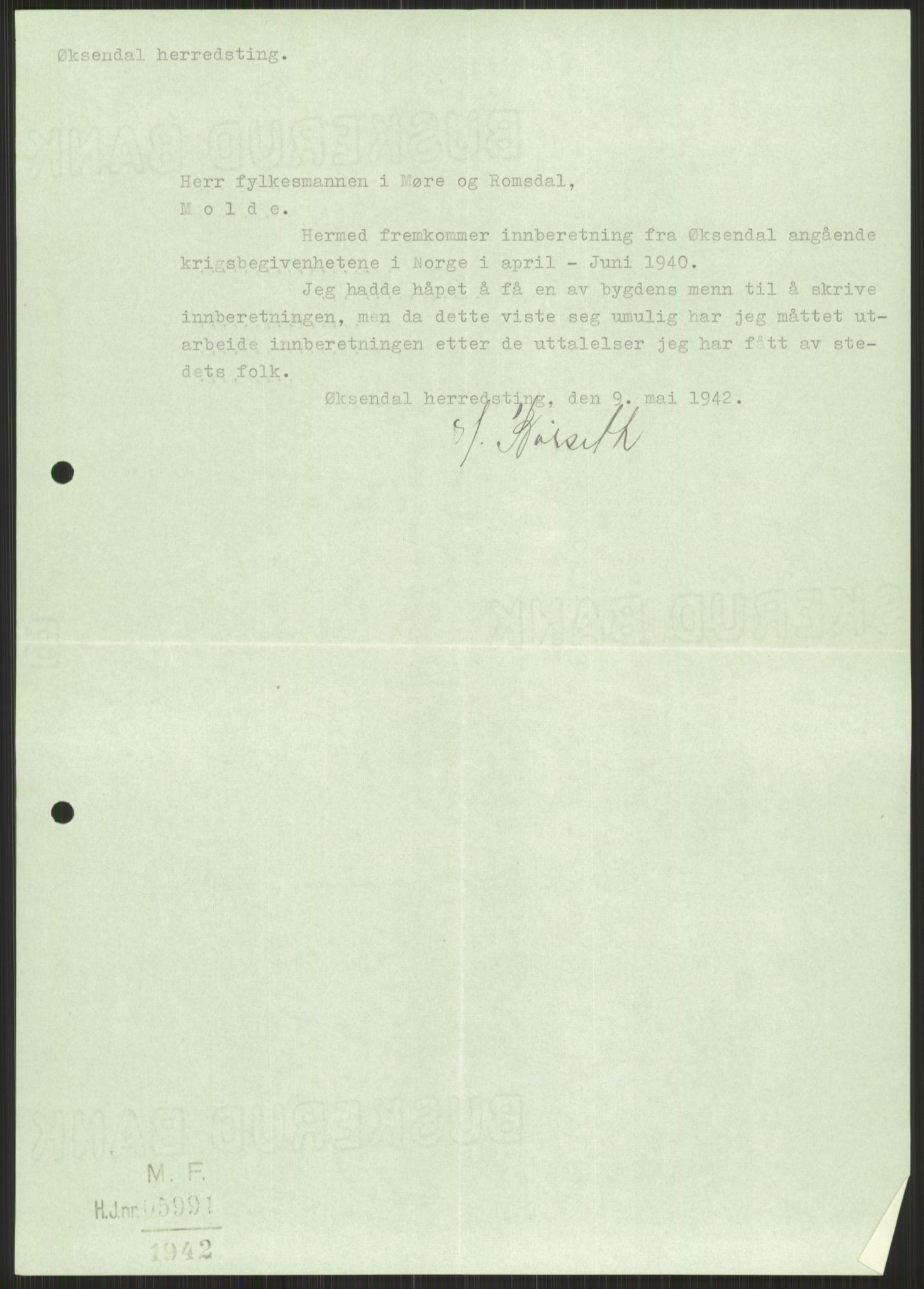 Forsvaret, Forsvarets krigshistoriske avdeling, AV/RA-RAFA-2017/Y/Ya/L0015: II-C-11-31 - Fylkesmenn.  Rapporter om krigsbegivenhetene 1940., 1940, p. 845