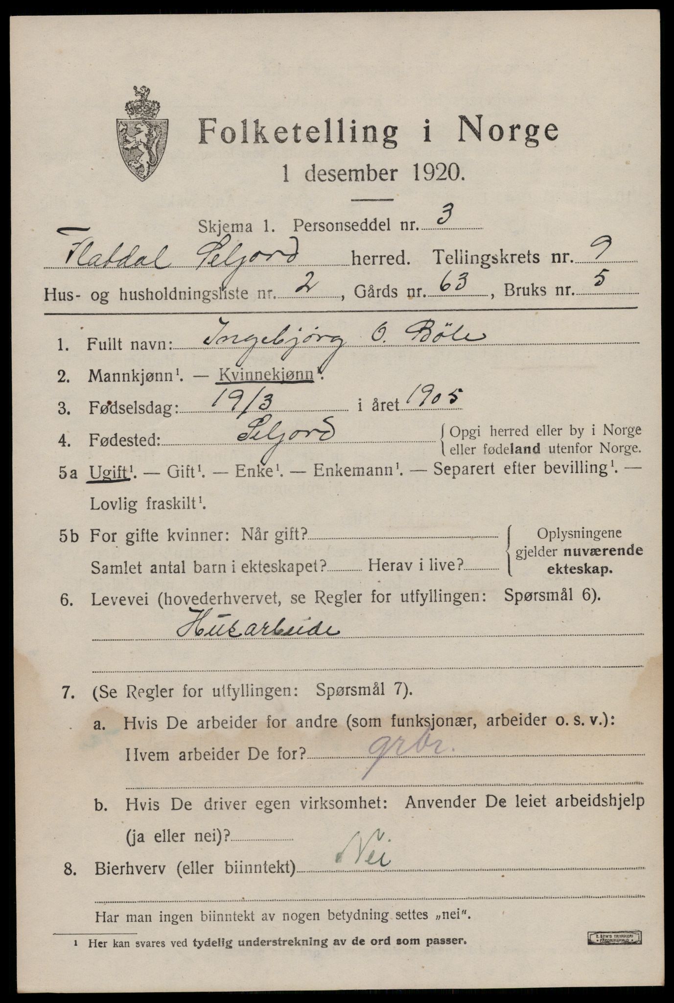 SAKO, 1920 census for Seljord, 1920, p. 4220