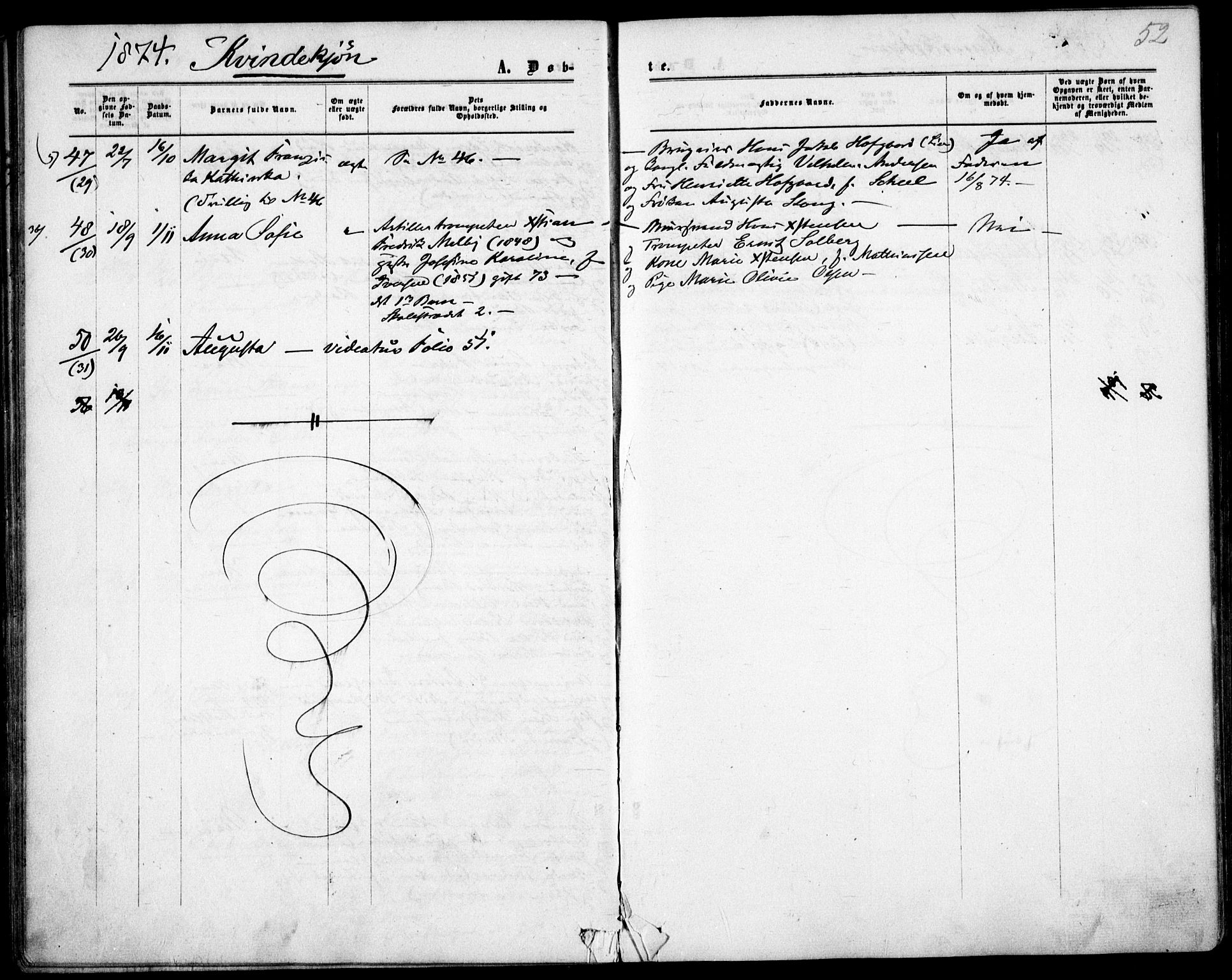 Garnisonsmenigheten Kirkebøker, AV/SAO-A-10846/F/Fa/L0011: Parish register (official) no. 11, 1870-1880, p. 52