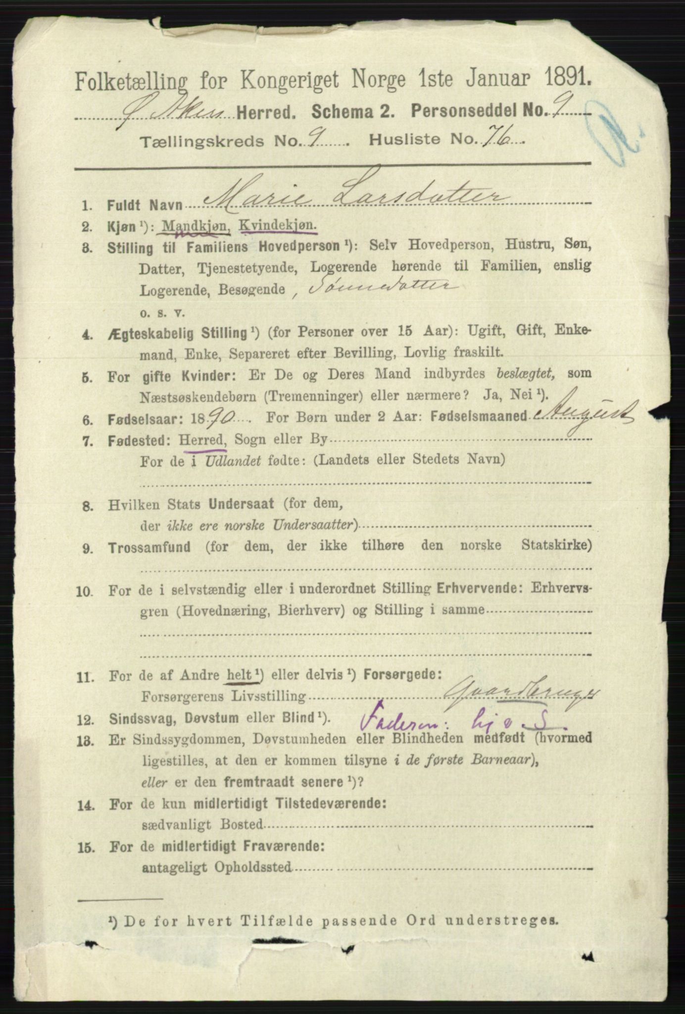 RA, 1891 census for 0218 Aker, 1891, p. 8802