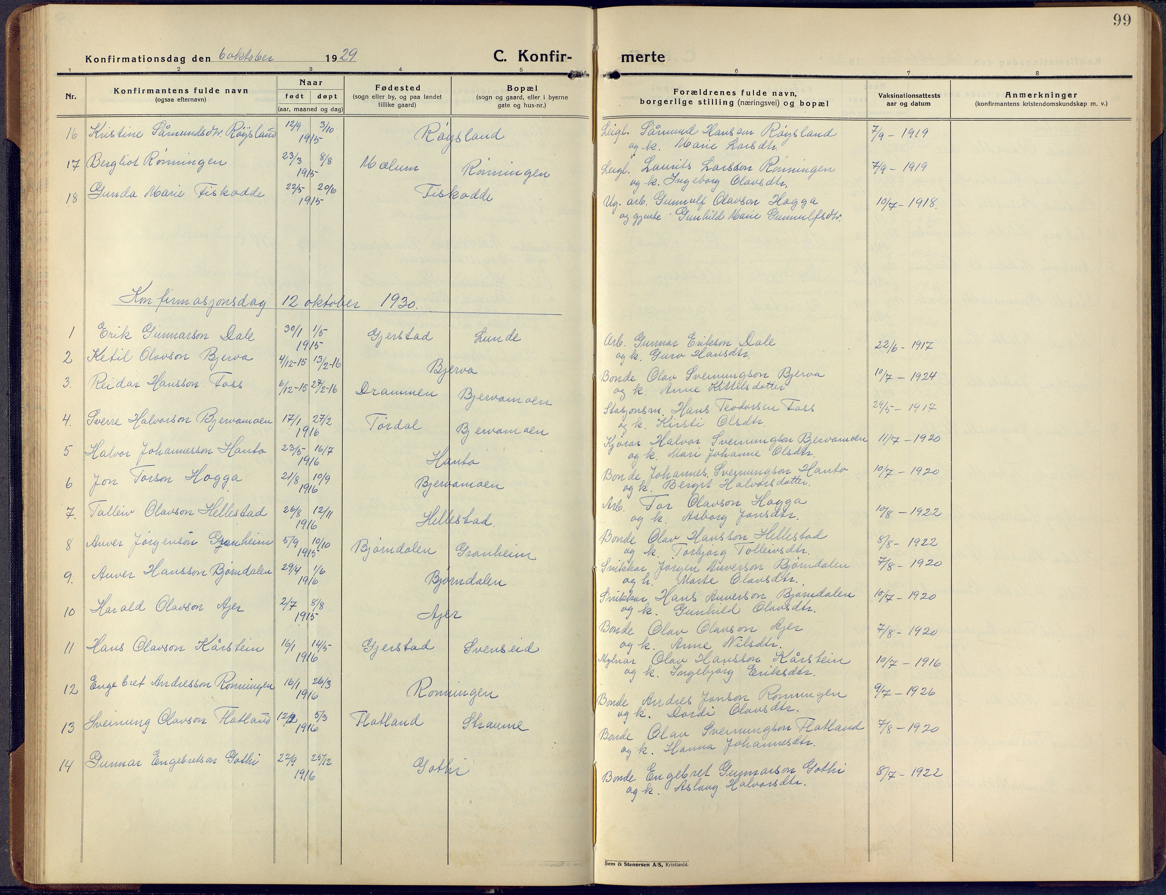 Lunde kirkebøker, SAKO/A-282/F/Fa/L0006: Parish register (official) no. I 6, 1922-1940, p. 99
