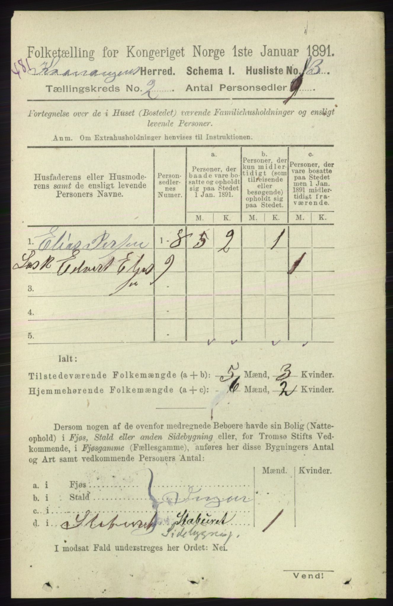 RA, 1891 census for 1943 Kvænangen, 1891, p. 337