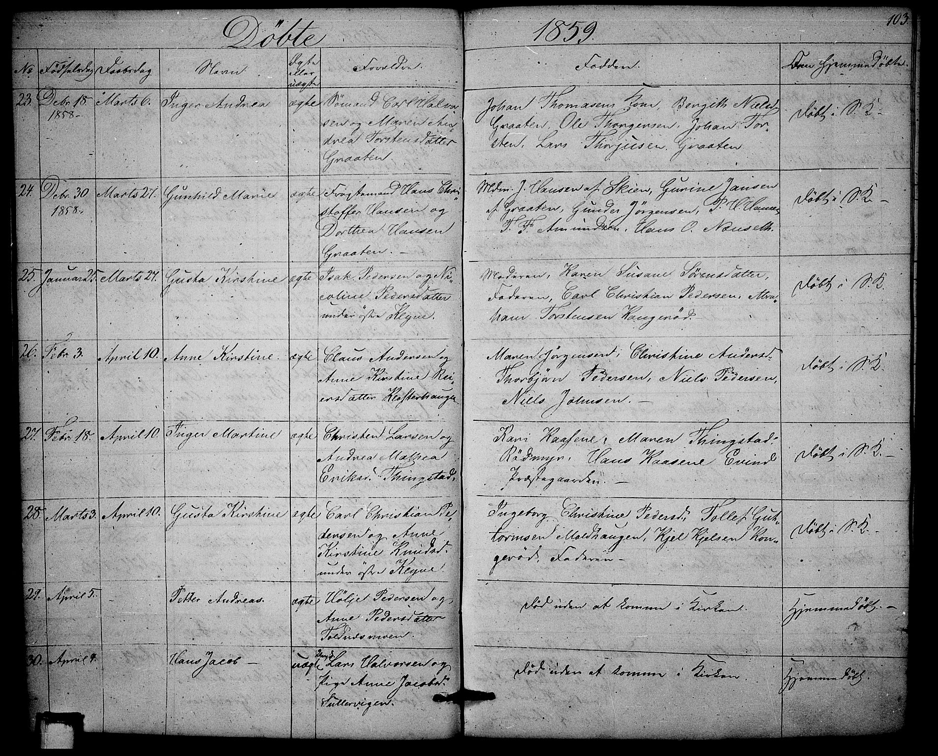 Solum kirkebøker, AV/SAKO-A-306/G/Ga/L0003: Parish register (copy) no. I 3, 1848-1859, p. 103