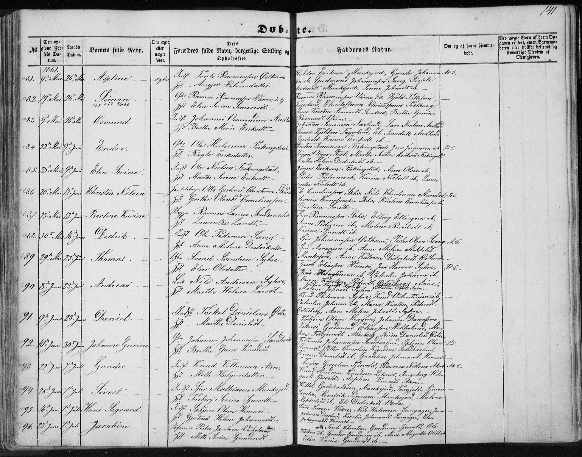 Skudenes sokneprestkontor, SAST/A -101849/H/Ha/Haa/L0004: Parish register (official) no. A 3.1, 1847-1863, p. 141