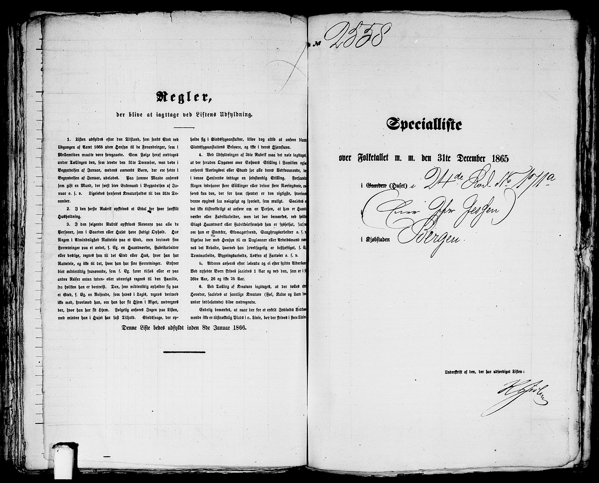 RA, 1865 census for Bergen, 1865, p. 5216