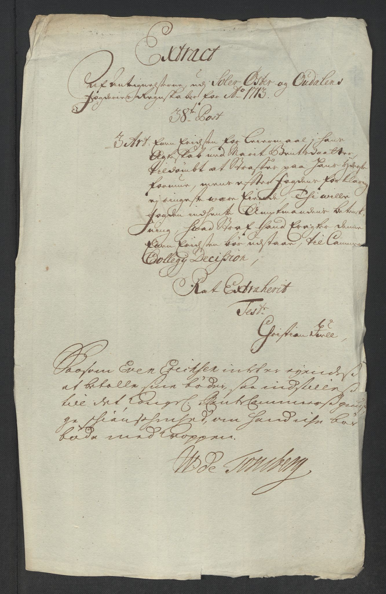 Rentekammeret inntil 1814, Reviderte regnskaper, Fogderegnskap, AV/RA-EA-4092/R13/L0851: Fogderegnskap Solør, Odal og Østerdal, 1711-1713, p. 320