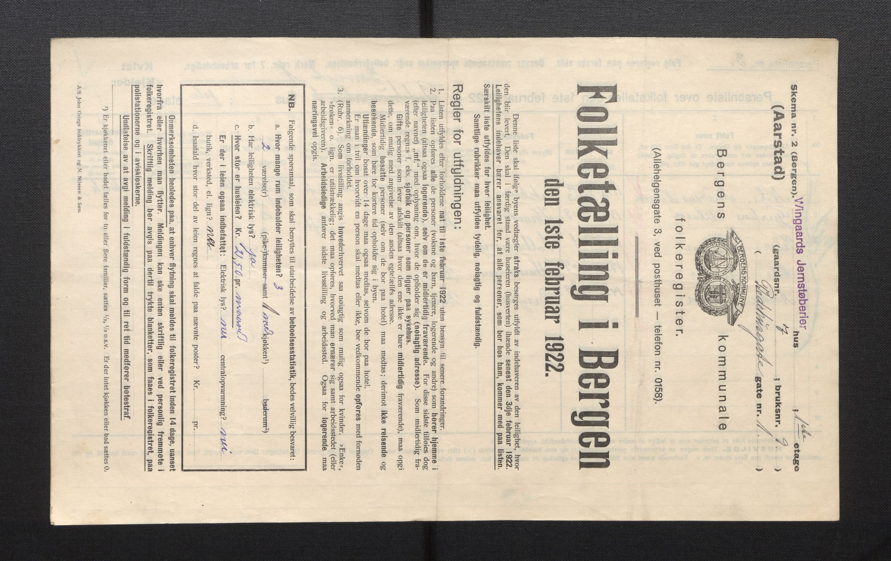 SAB, Municipal Census 1922 for Bergen, 1922, p. 52617