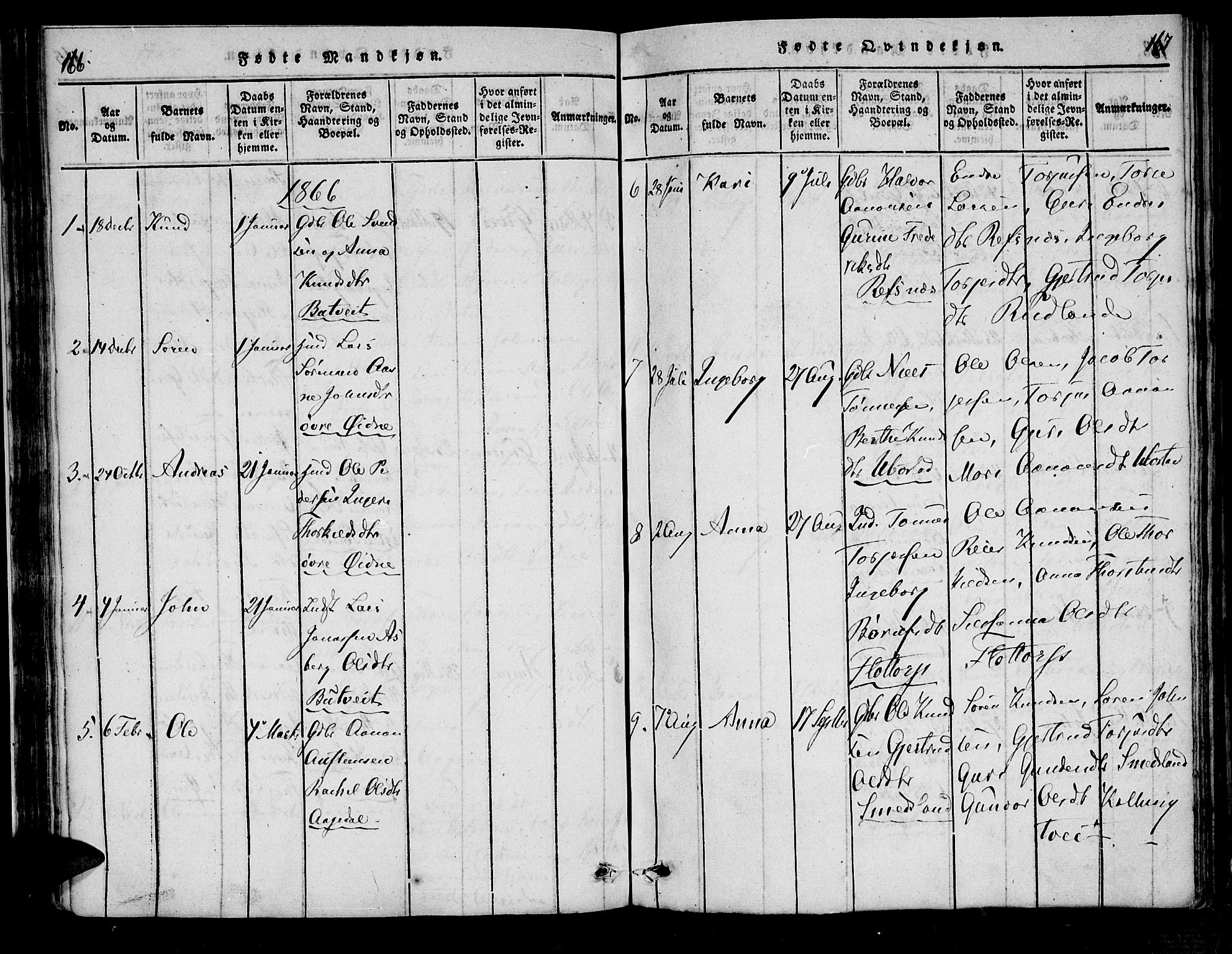 Bjelland sokneprestkontor, SAK/1111-0005/F/Fa/Fac/L0001: Parish register (official) no. A 1, 1815-1866, p. 166-167