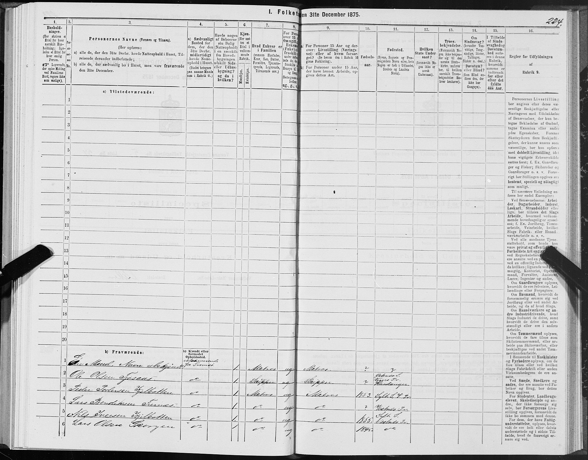 SAT, 1875 census for 1535P Vestnes, 1875, p. 2224