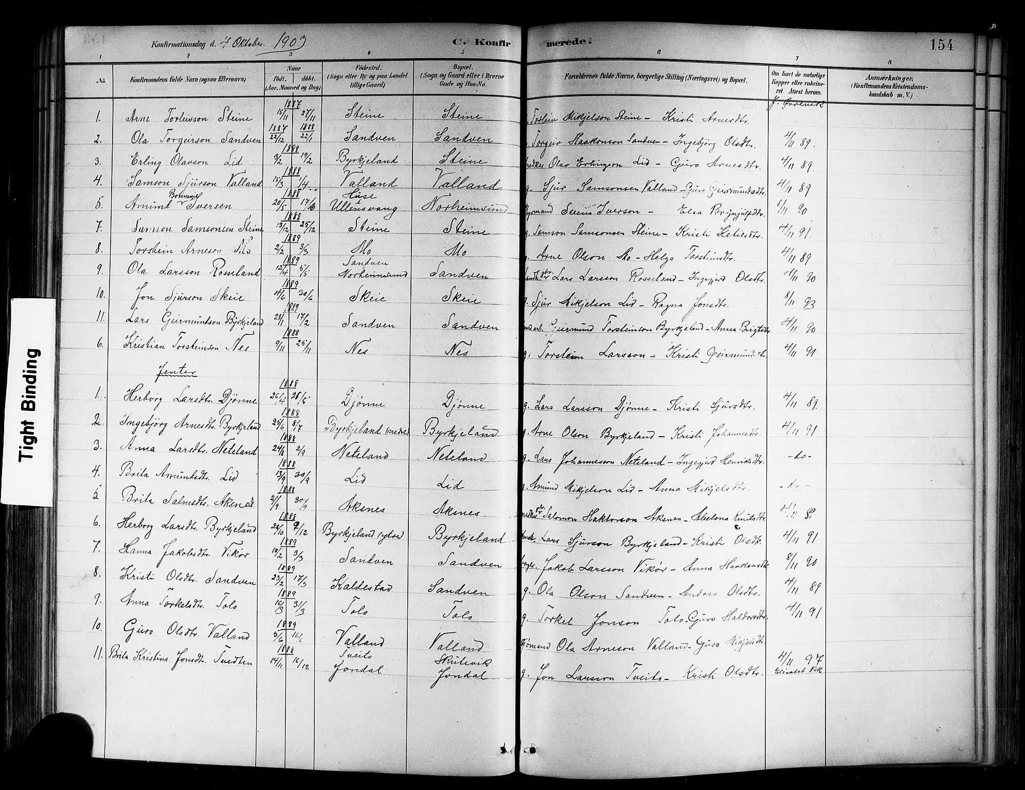 Kvam sokneprestembete, SAB/A-76201/H/Hab: Parish register (copy) no. B 3, 1884-1916, p. 154