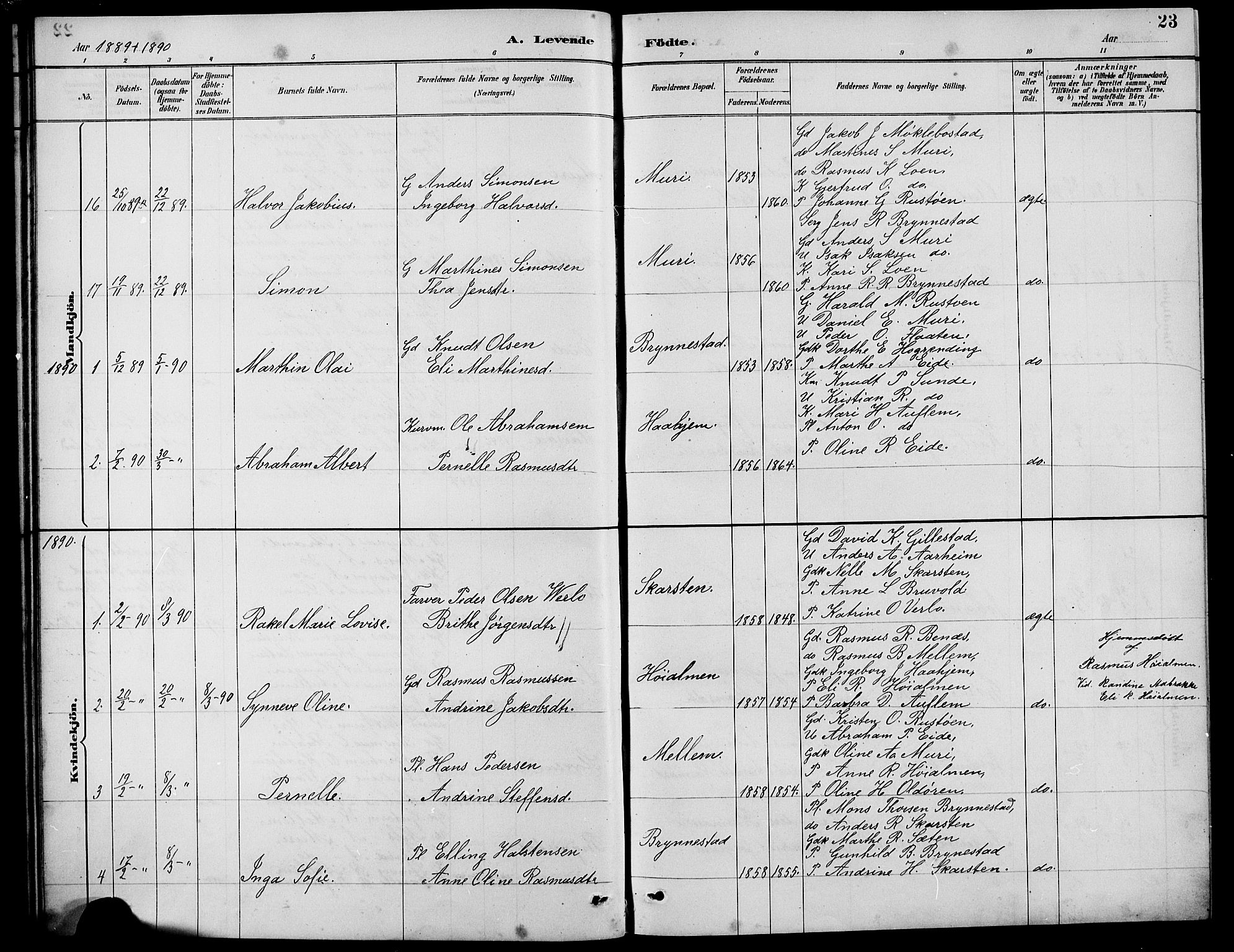 Innvik sokneprestembete, SAB/A-80501: Parish register (copy) no. B 3, 1886-1897, p. 23