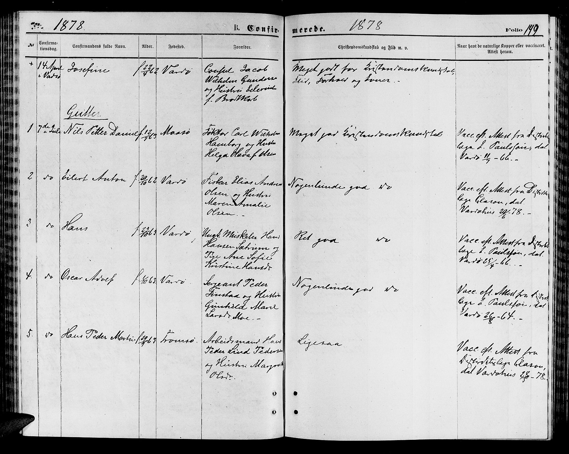 Vardø sokneprestkontor, SATØ/S-1332/H/Hb/L0003klokker: Parish register (copy) no. 3, 1871-1878, p. 149