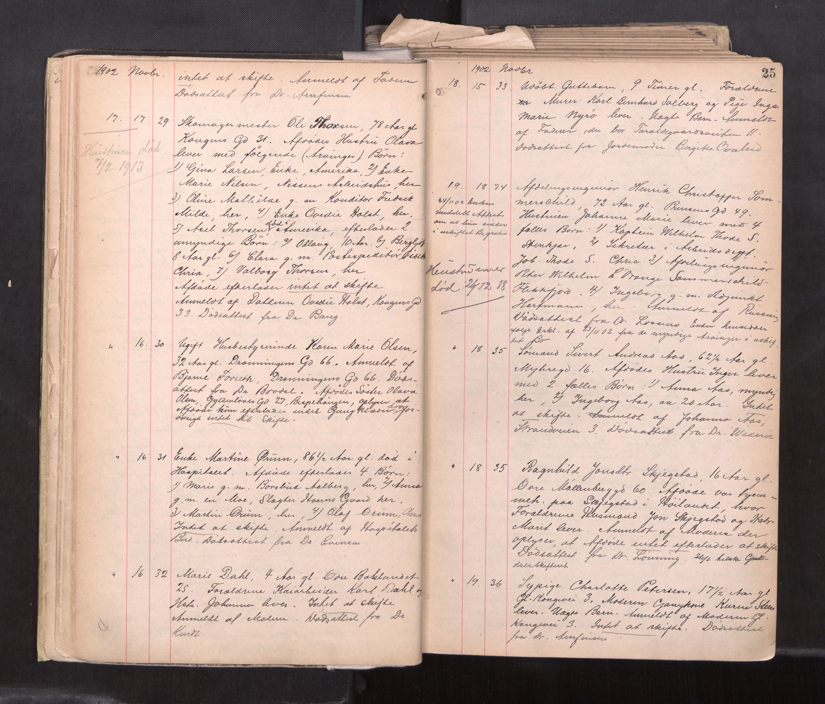 Trondheim byfogd, AV/SAT-A-0003/1/3/3L/L0006: Dødsanmeldelsesprotokoll - U, 1902-1908, p. 25