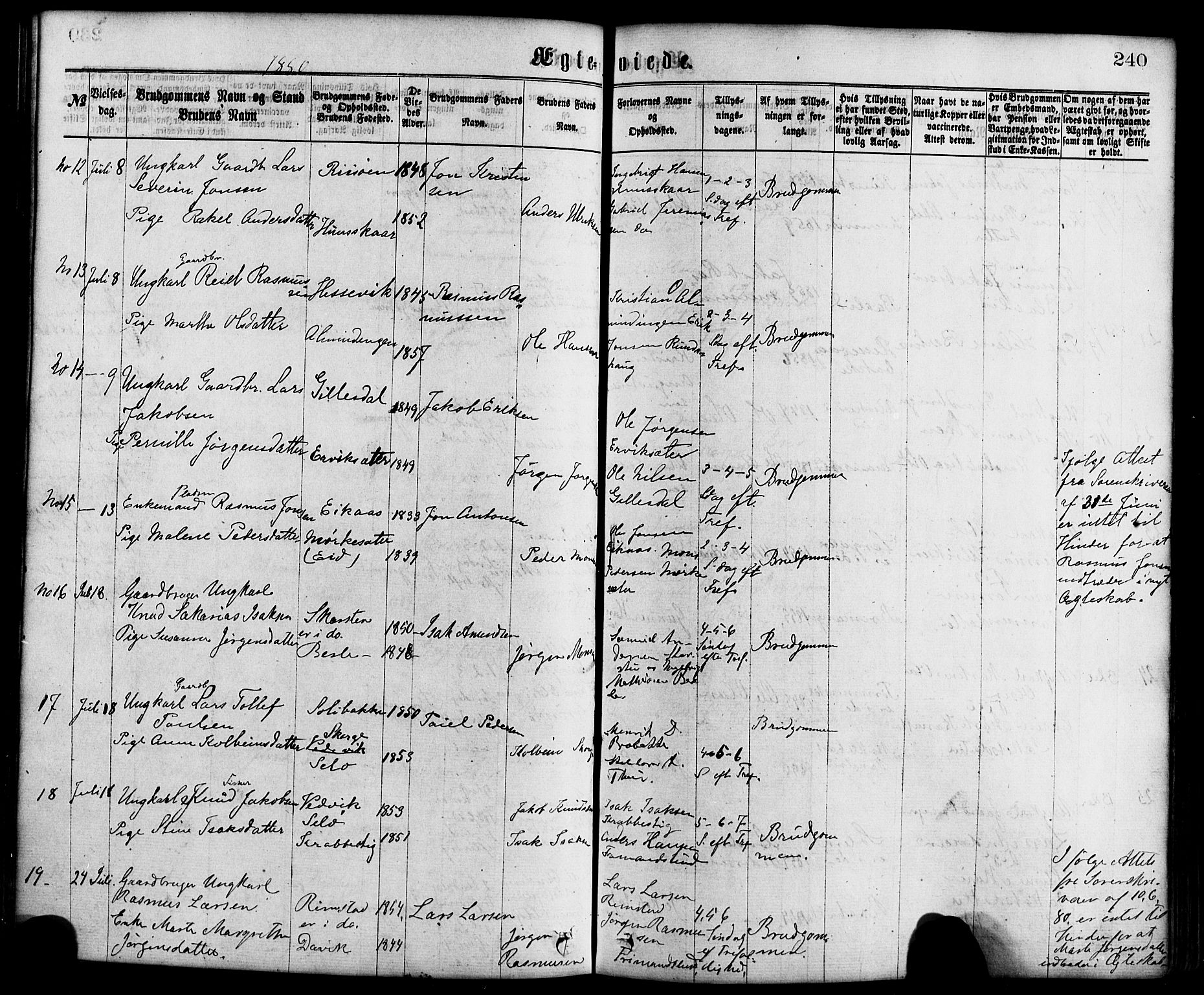 Davik sokneprestembete, AV/SAB-A-79701/H/Haa/Haaa/L0006: Parish register (official) no. A 6, 1867-1881, p. 240