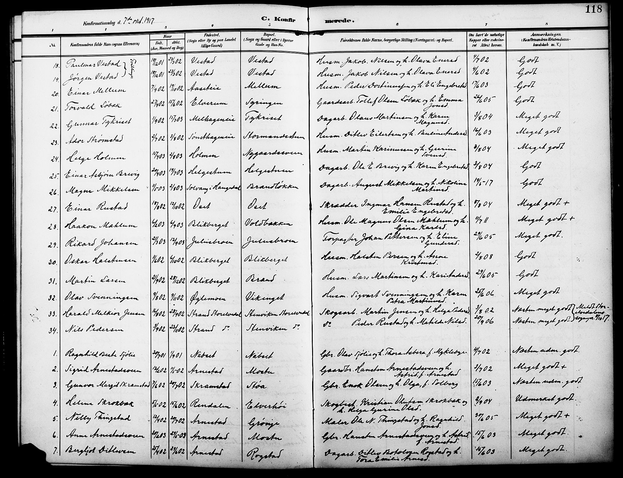 Åmot prestekontor, Hedmark, AV/SAH-PREST-056/H/Ha/Hab/L0004: Parish register (copy) no. 4, 1905-1920, p. 118