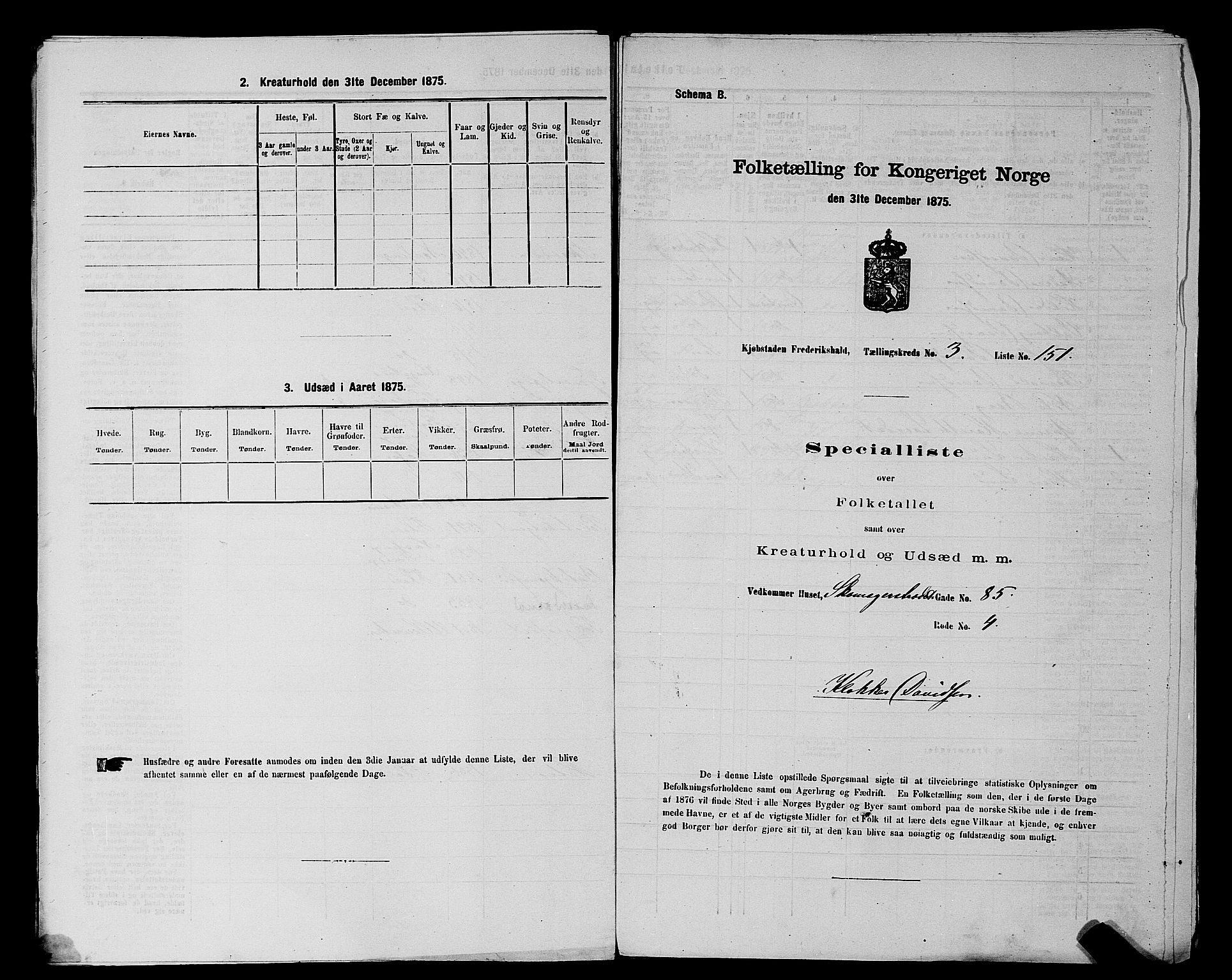 RA, 1875 census for 0101P Fredrikshald, 1875, p. 354