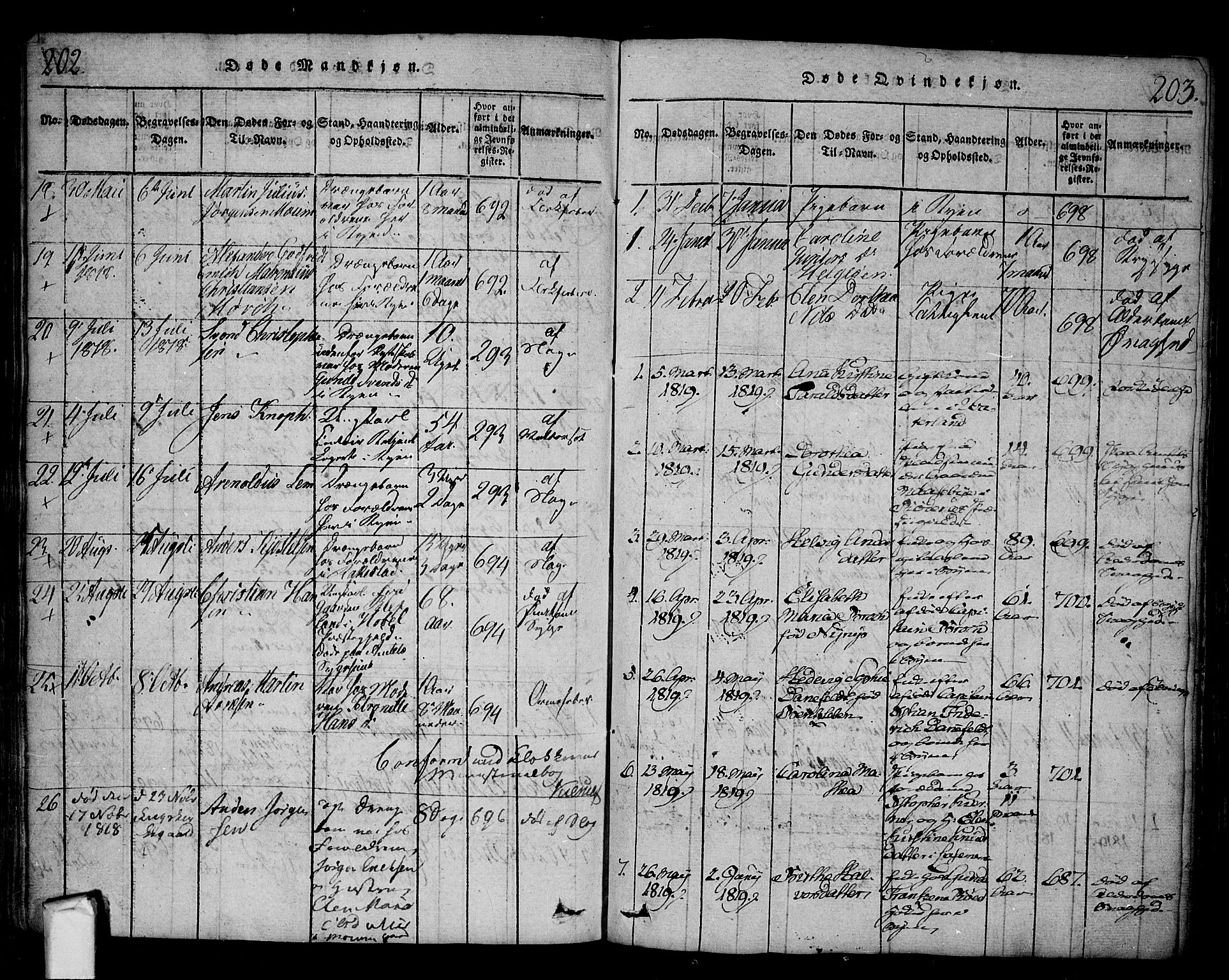 Fredrikstad prestekontor Kirkebøker, SAO/A-11082/F/Fa/L0004: Parish register (official) no. 4, 1816-1834, p. 202-203