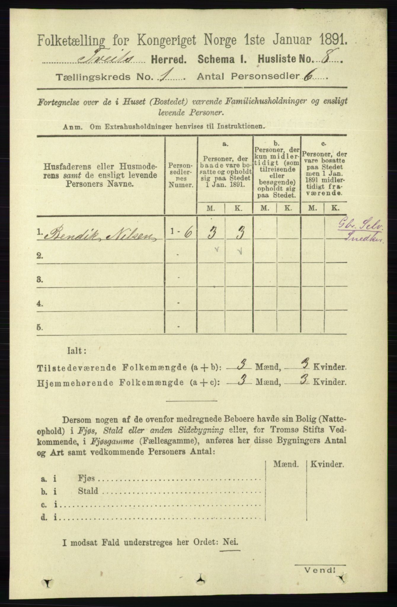 RA, 1891 census for 1013 Tveit, 1891, p. 22