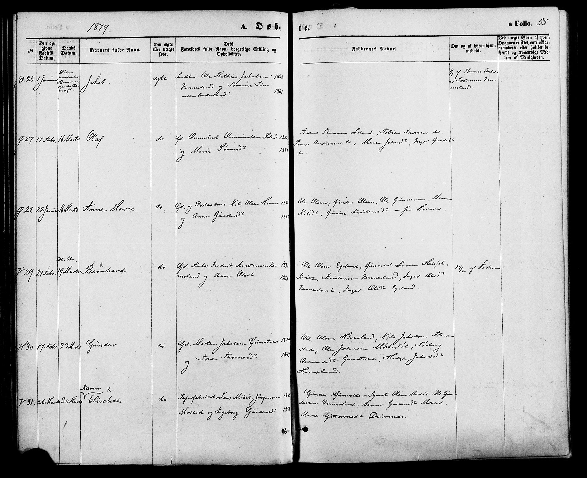 Vennesla sokneprestkontor, AV/SAK-1111-0045/Fa/Fac/L0008: Parish register (official) no. A 8, 1874-1883, p. 55