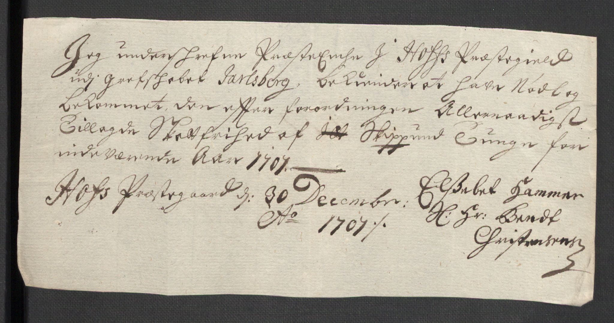 Rentekammeret inntil 1814, Reviderte regnskaper, Fogderegnskap, AV/RA-EA-4092/R32/L1872: Fogderegnskap Jarlsberg grevskap, 1706-1707, p. 495