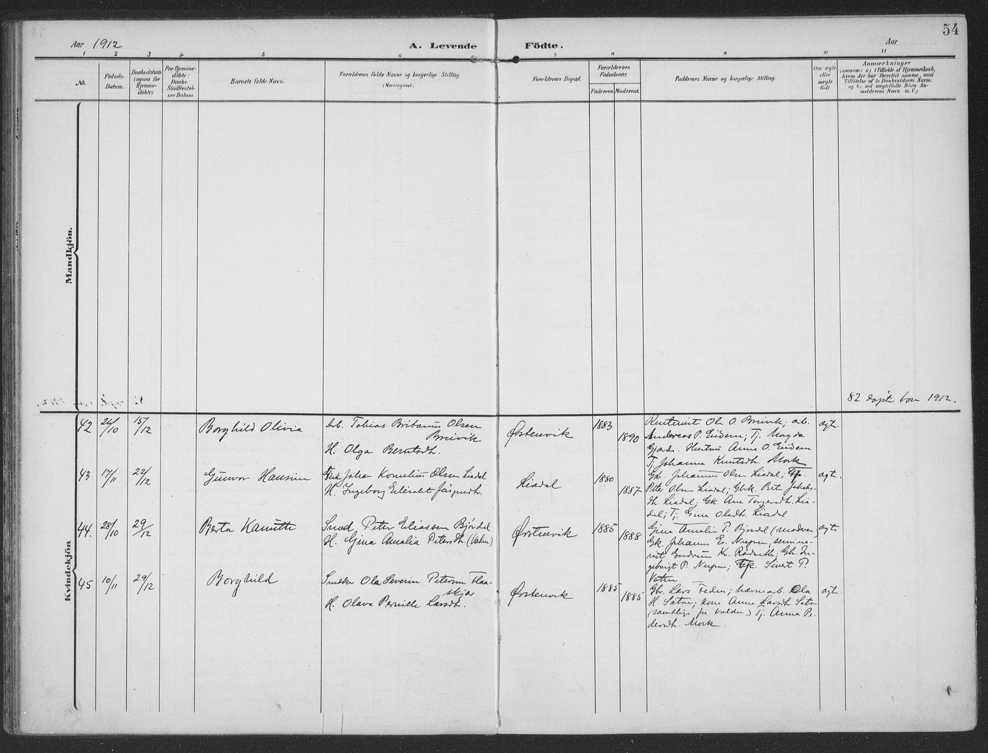 Ministerialprotokoller, klokkerbøker og fødselsregistre - Møre og Romsdal, AV/SAT-A-1454/513/L0178: Parish register (official) no. 513A05, 1906-1919, p. 54