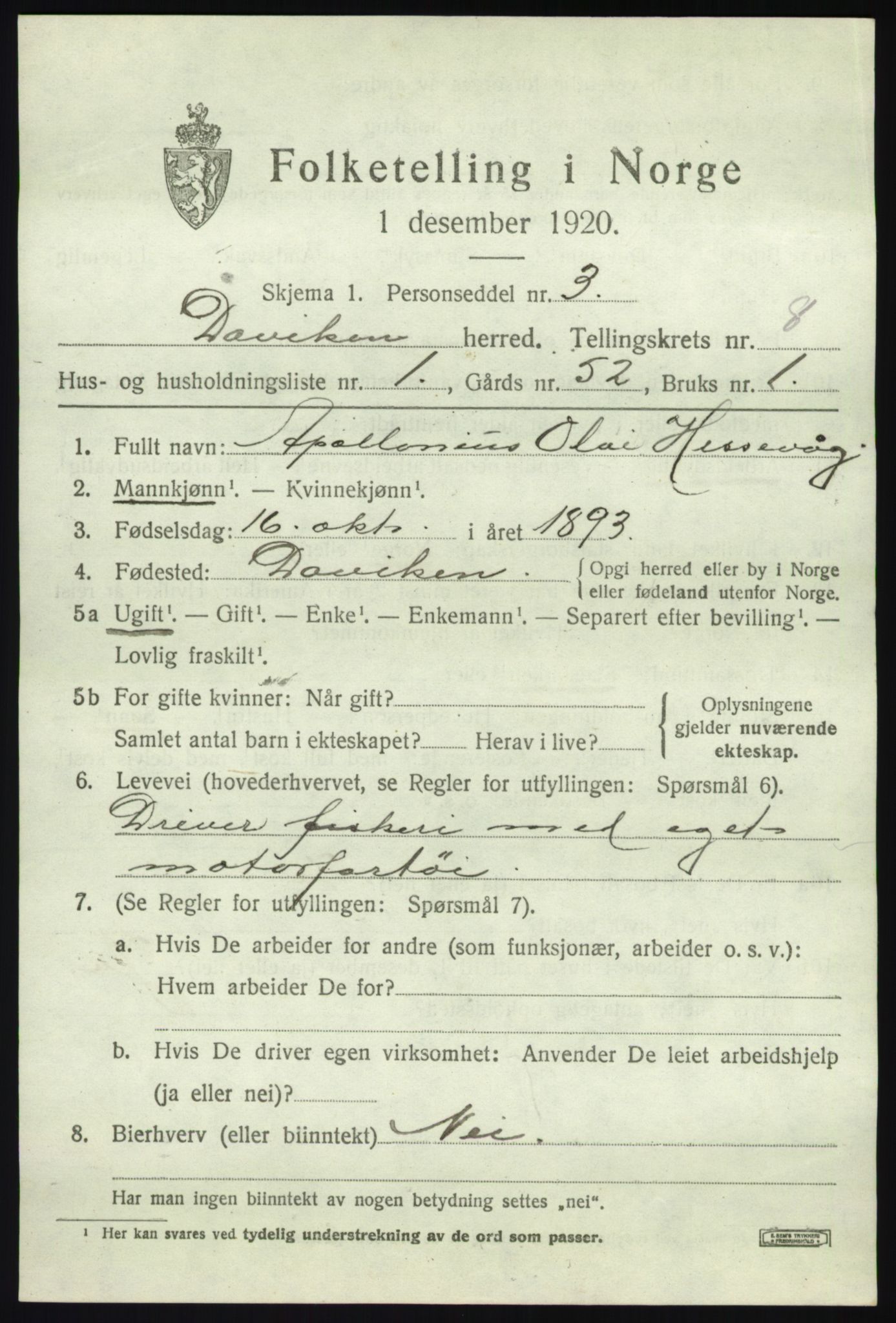 SAB, 1920 census for Davik, 1920, p. 4229