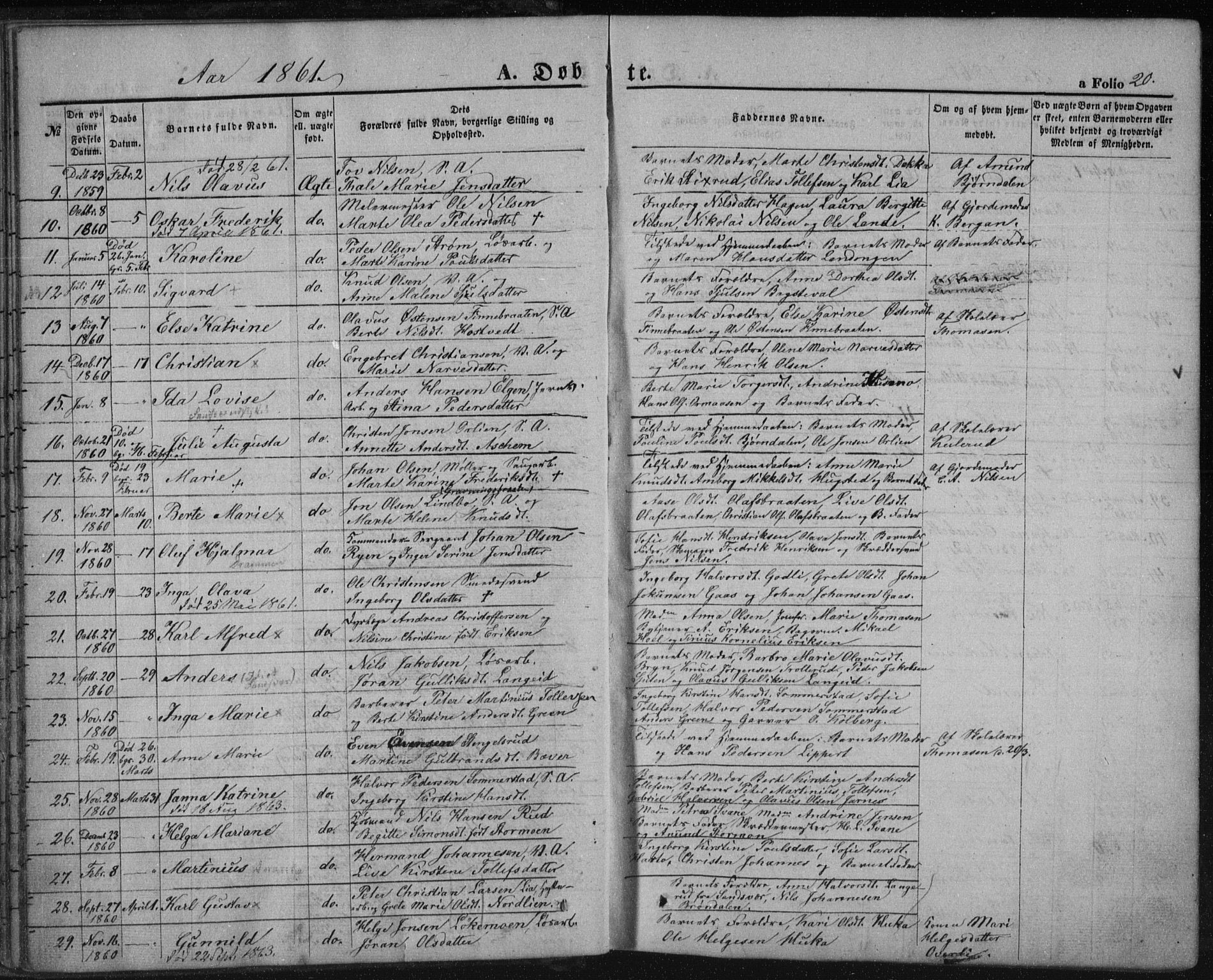 Kongsberg kirkebøker, AV/SAKO-A-22/F/Fa/L0010: Parish register (official) no. I 10, 1859-1875, p. 20