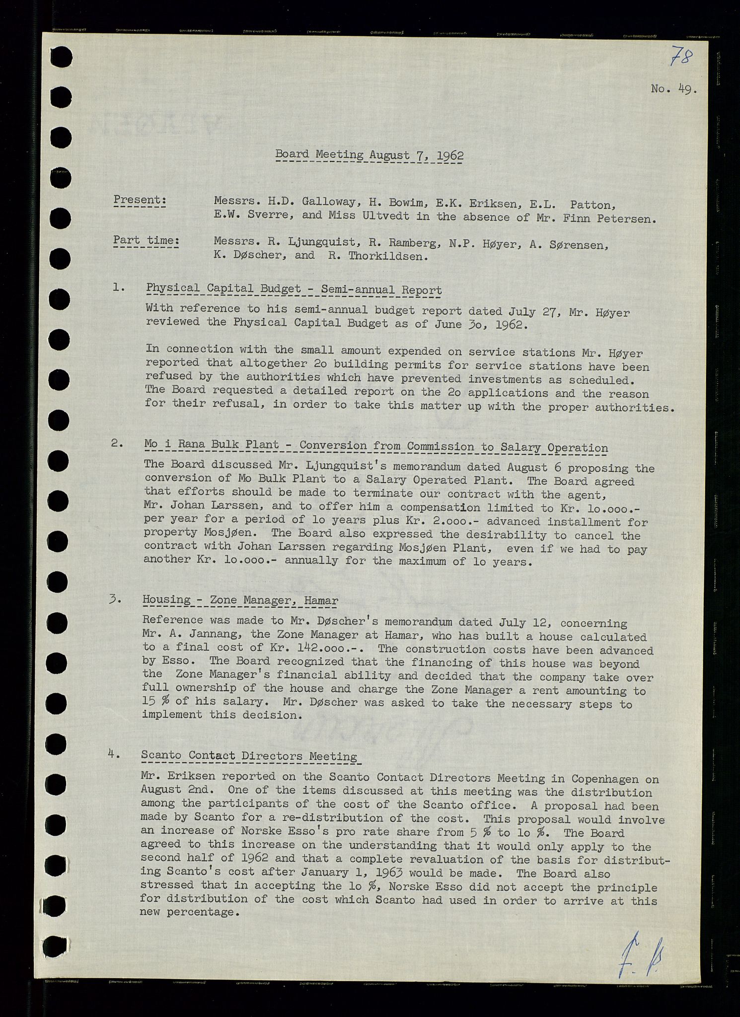 Pa 0982 - Esso Norge A/S, AV/SAST-A-100448/A/Aa/L0001/0003: Den administrerende direksjon Board minutes (styrereferater) / Den administrerende direksjon Board minutes (styrereferater), 1962, p. 78