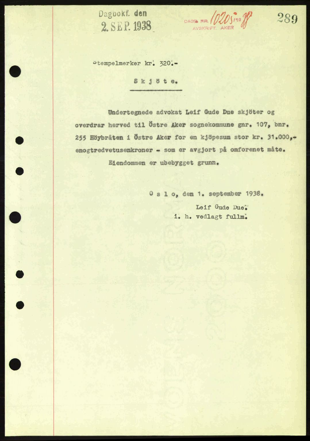 Aker herredsskriveri, SAO/A-10896/G/Gb/Gba/Gbab/L0025: Mortgage book no. A154-155, 1938-1938, Diary no: : 10205/1938