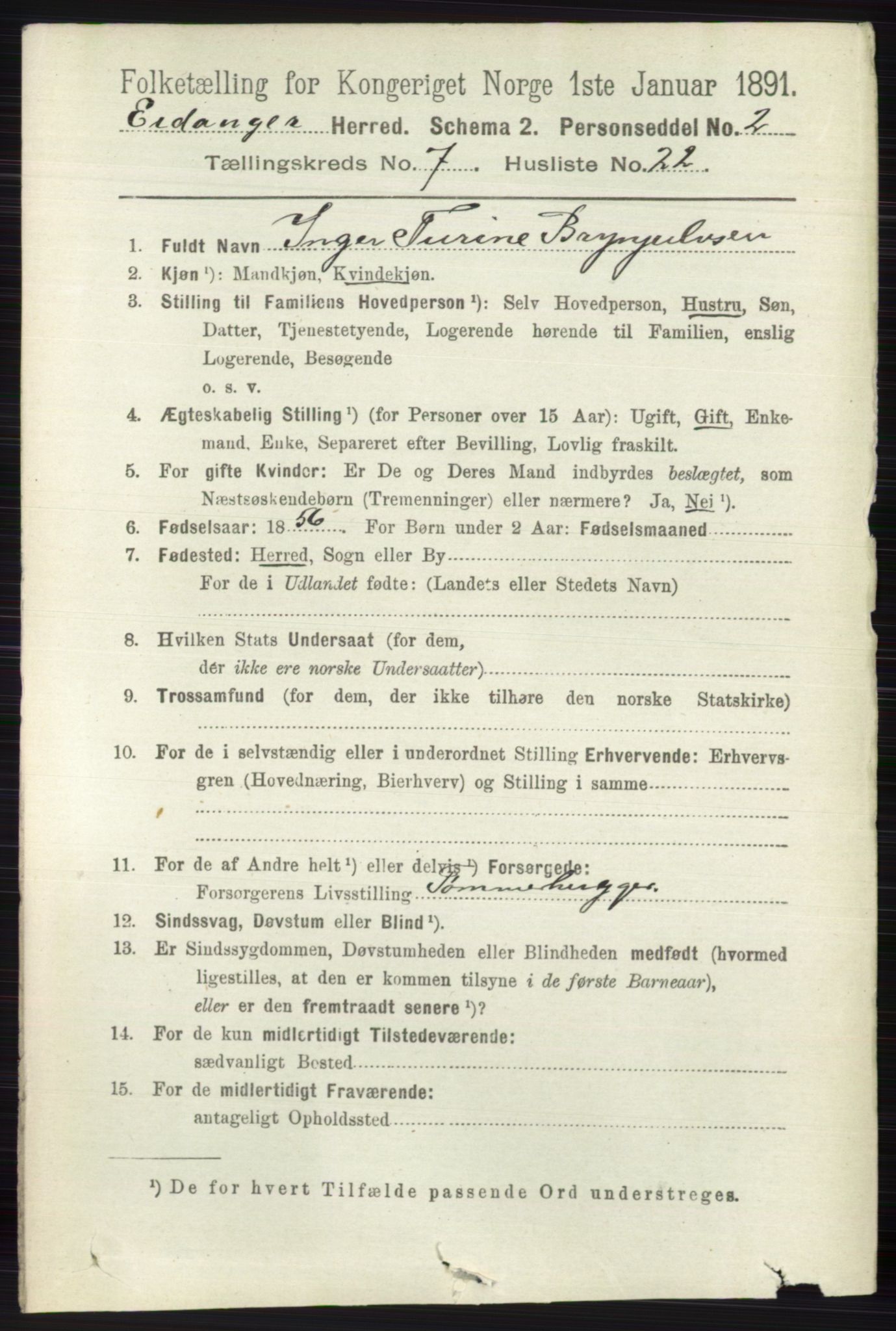 RA, 1891 census for 0813 Eidanger, 1891, p. 2883