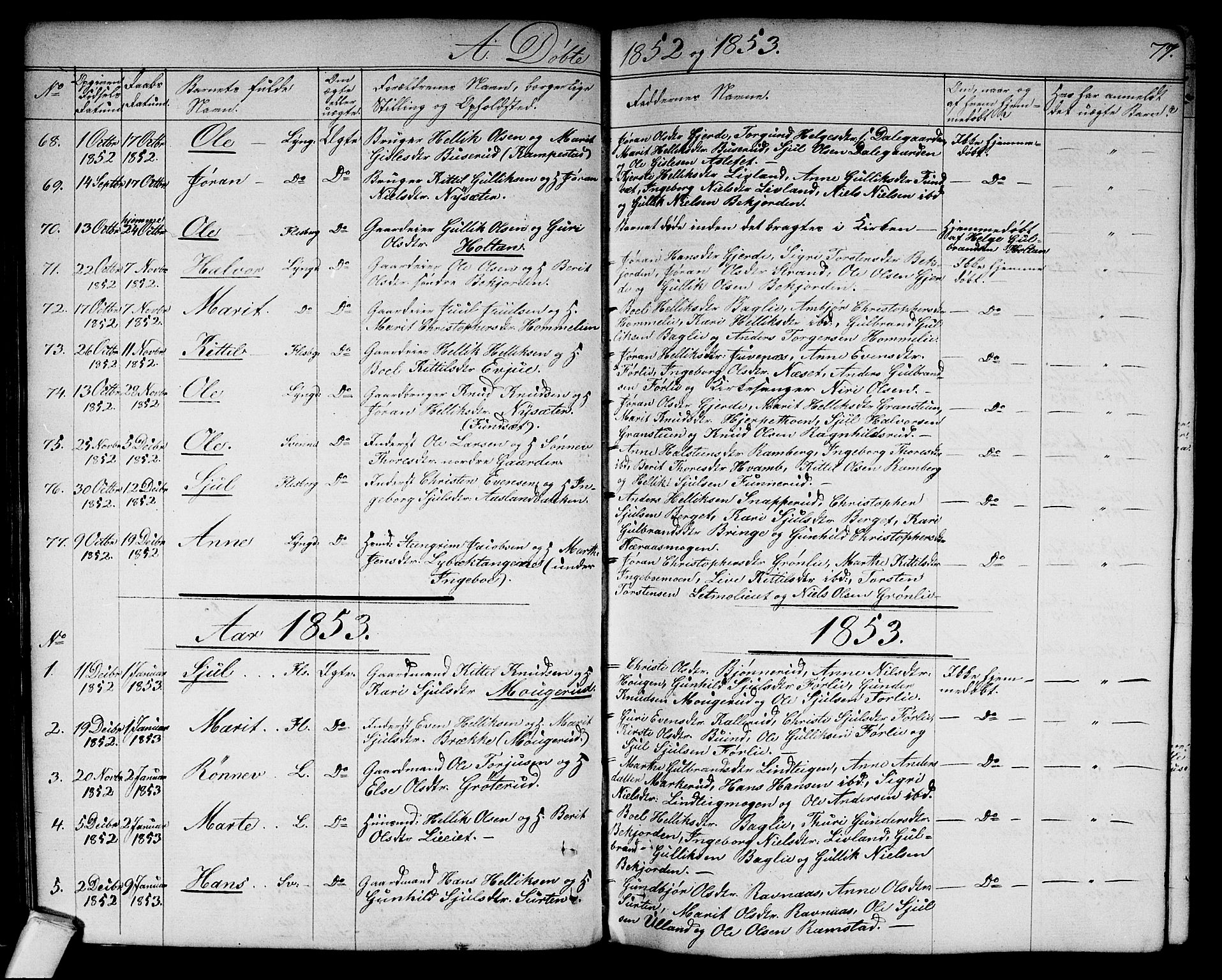 Flesberg kirkebøker, SAKO/A-18/G/Ga/L0002: Parish register (copy) no. I 2, 1834-1860, p. 77
