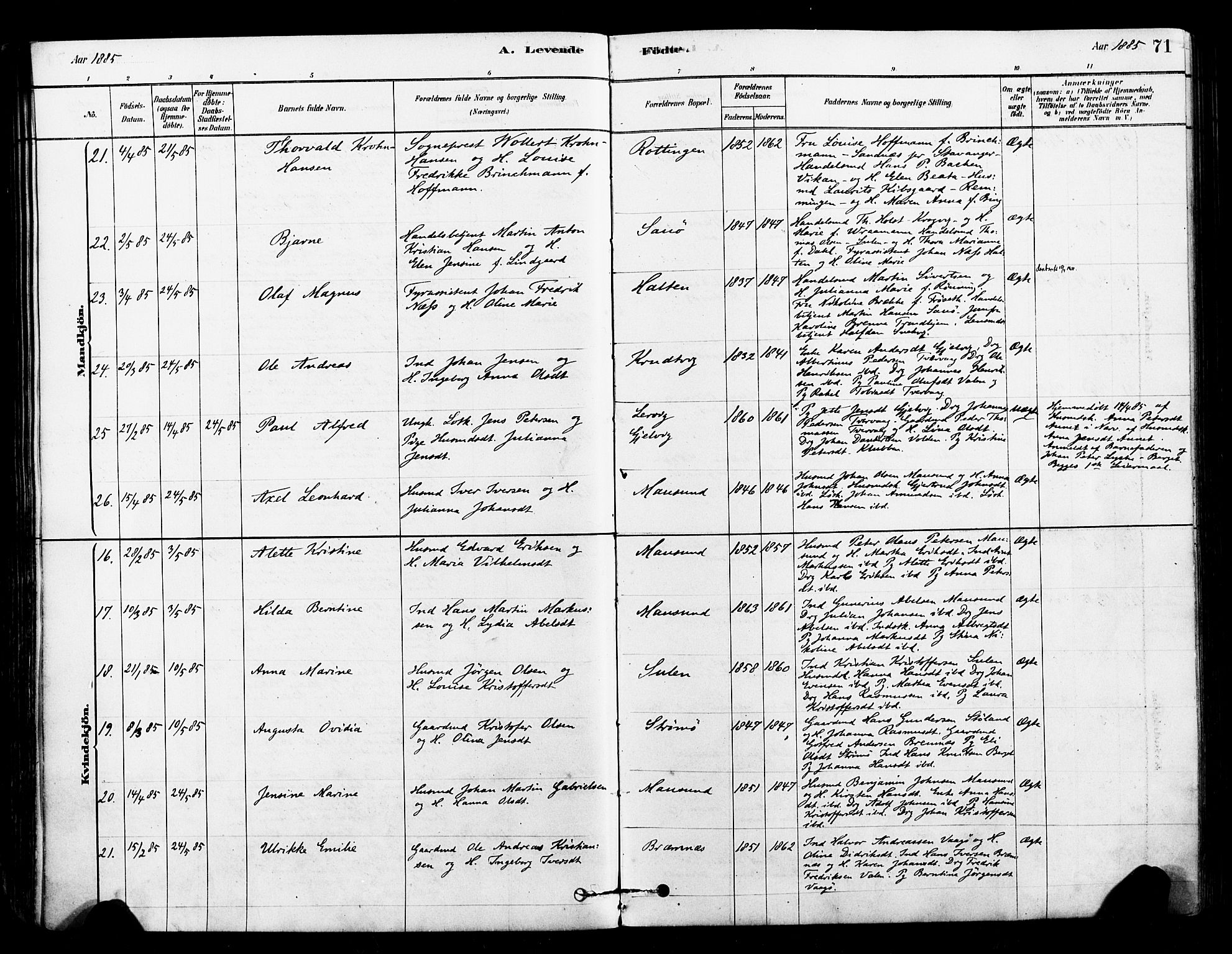 Ministerialprotokoller, klokkerbøker og fødselsregistre - Sør-Trøndelag, SAT/A-1456/640/L0578: Parish register (official) no. 640A03, 1879-1889, p. 71