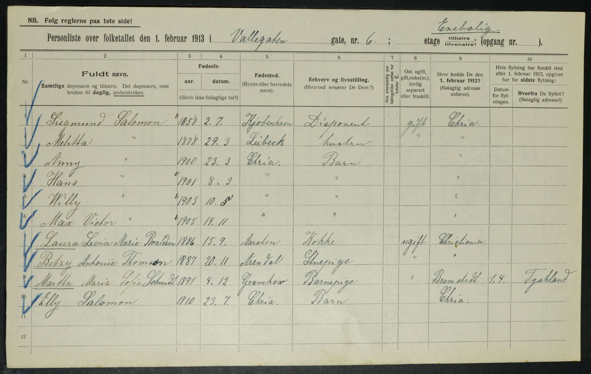 OBA, Municipal Census 1913 for Kristiania, 1913, p. 121729