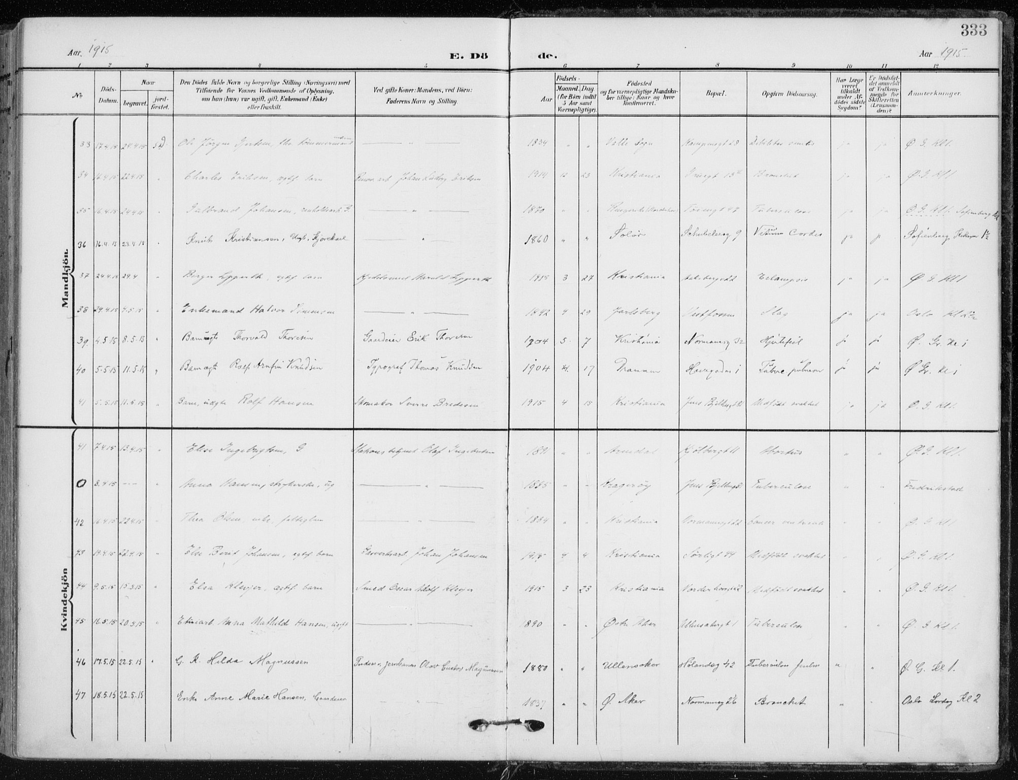 Kampen prestekontor Kirkebøker, AV/SAO-A-10853/F/Fa/L0011: Parish register (official) no. I 11, 1907-1917, p. 333