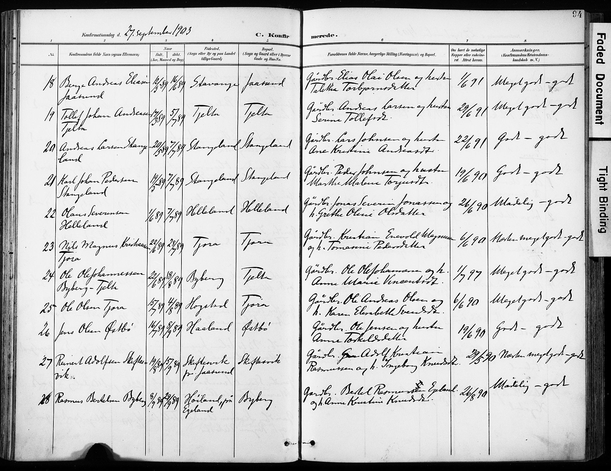 Håland sokneprestkontor, AV/SAST-A-101802/001/30BA/L0013: Parish register (official) no. A 12, 1901-1913, p. 94