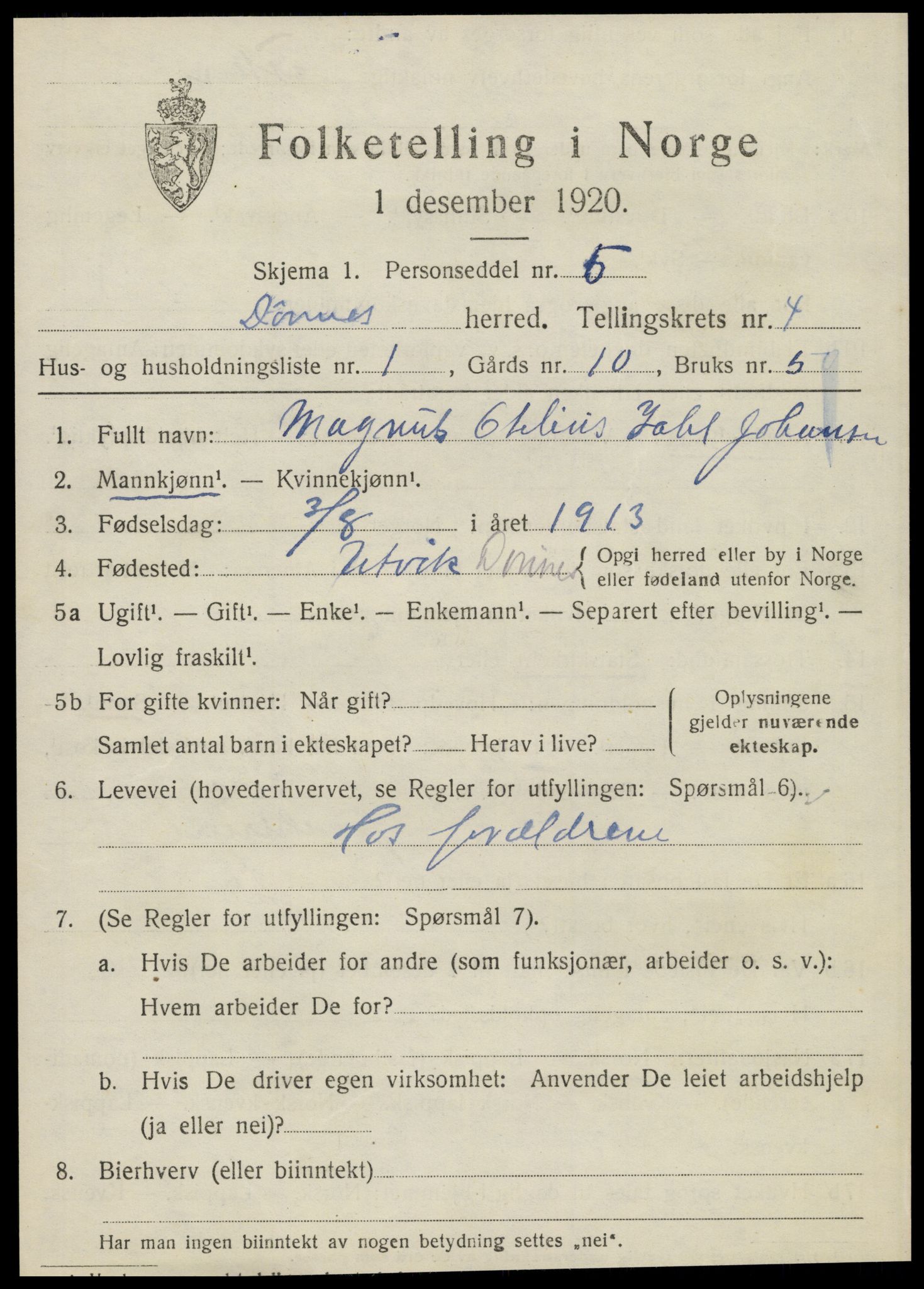 SAT, 1920 census for Dønnes, 1920, p. 2160