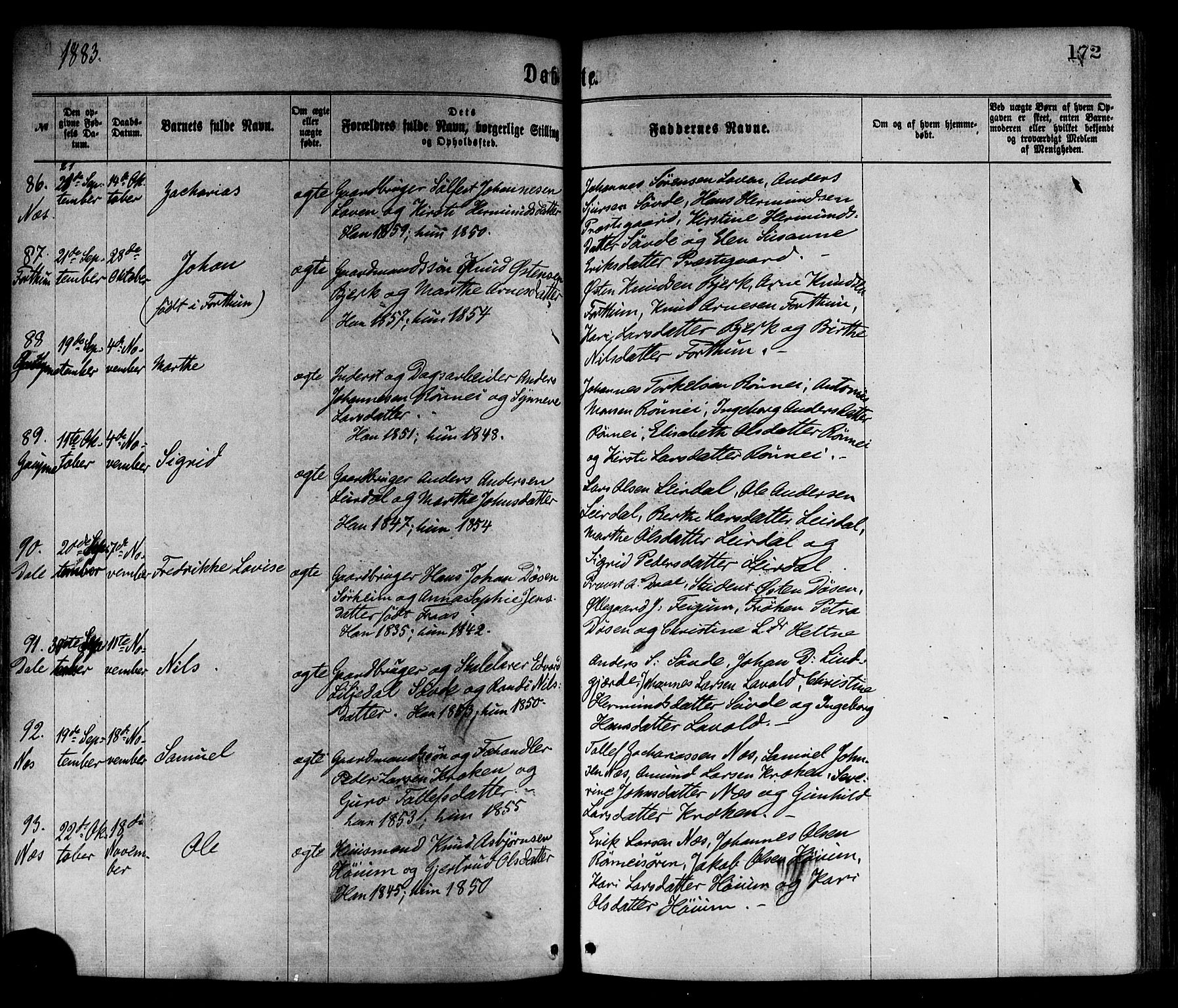 Luster sokneprestembete, AV/SAB-A-81101/H/Haa/Haaa/L0010: Parish register (official) no. A 10, 1871-1886, p. 172