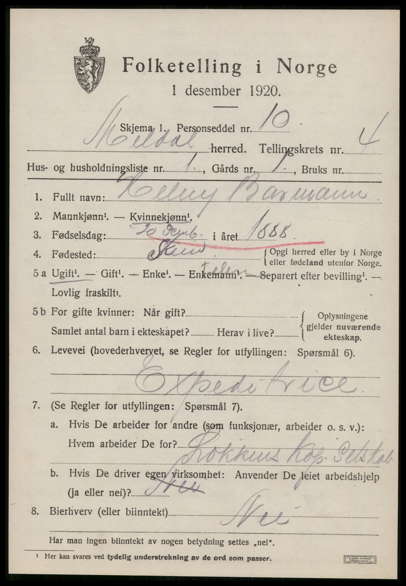 SAT, 1920 census for Meldal, 1920, p. 3649