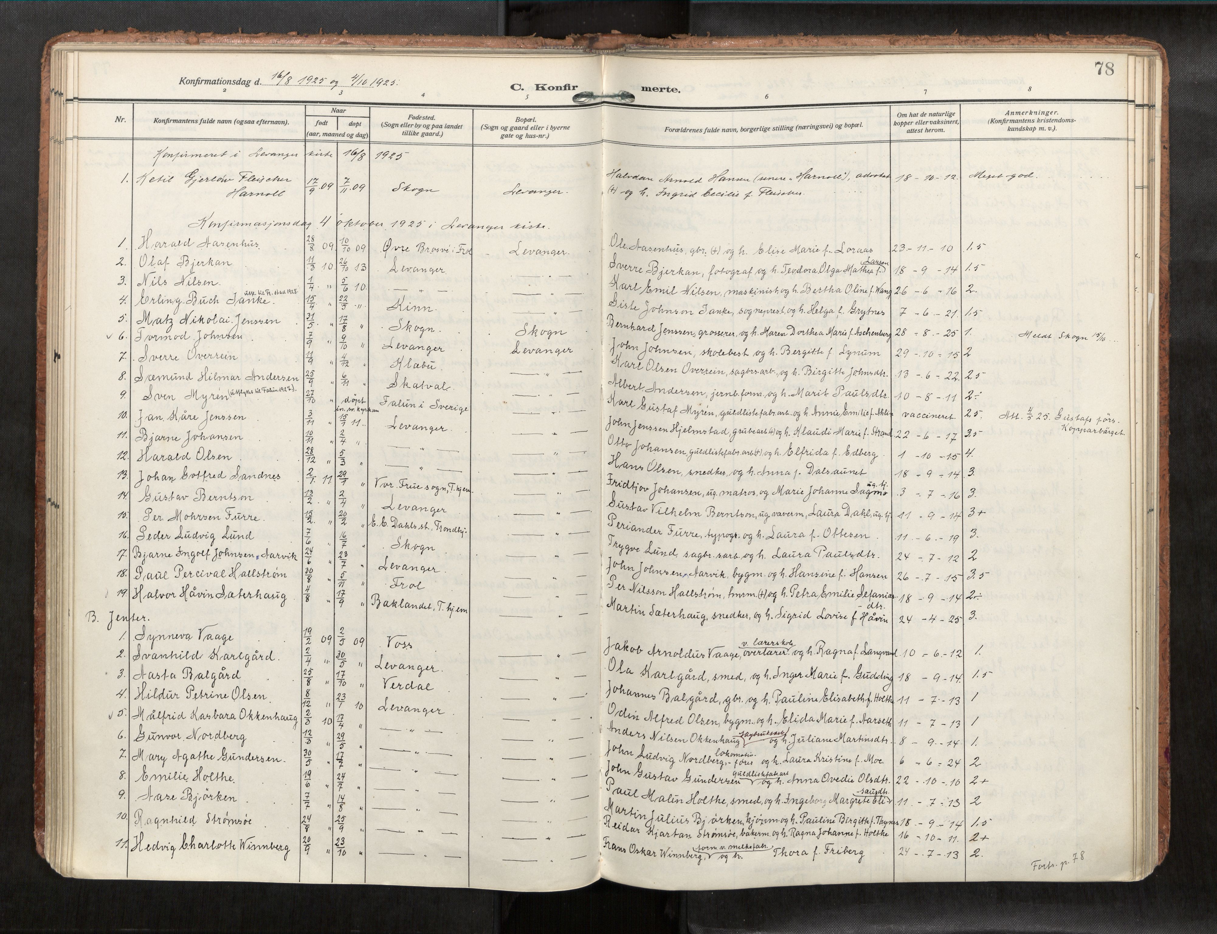 Levanger sokneprestkontor, SAT/A-1301/2/H/Haa/L0001: Parish register (official) no. 1, 1912-1932, p. 78