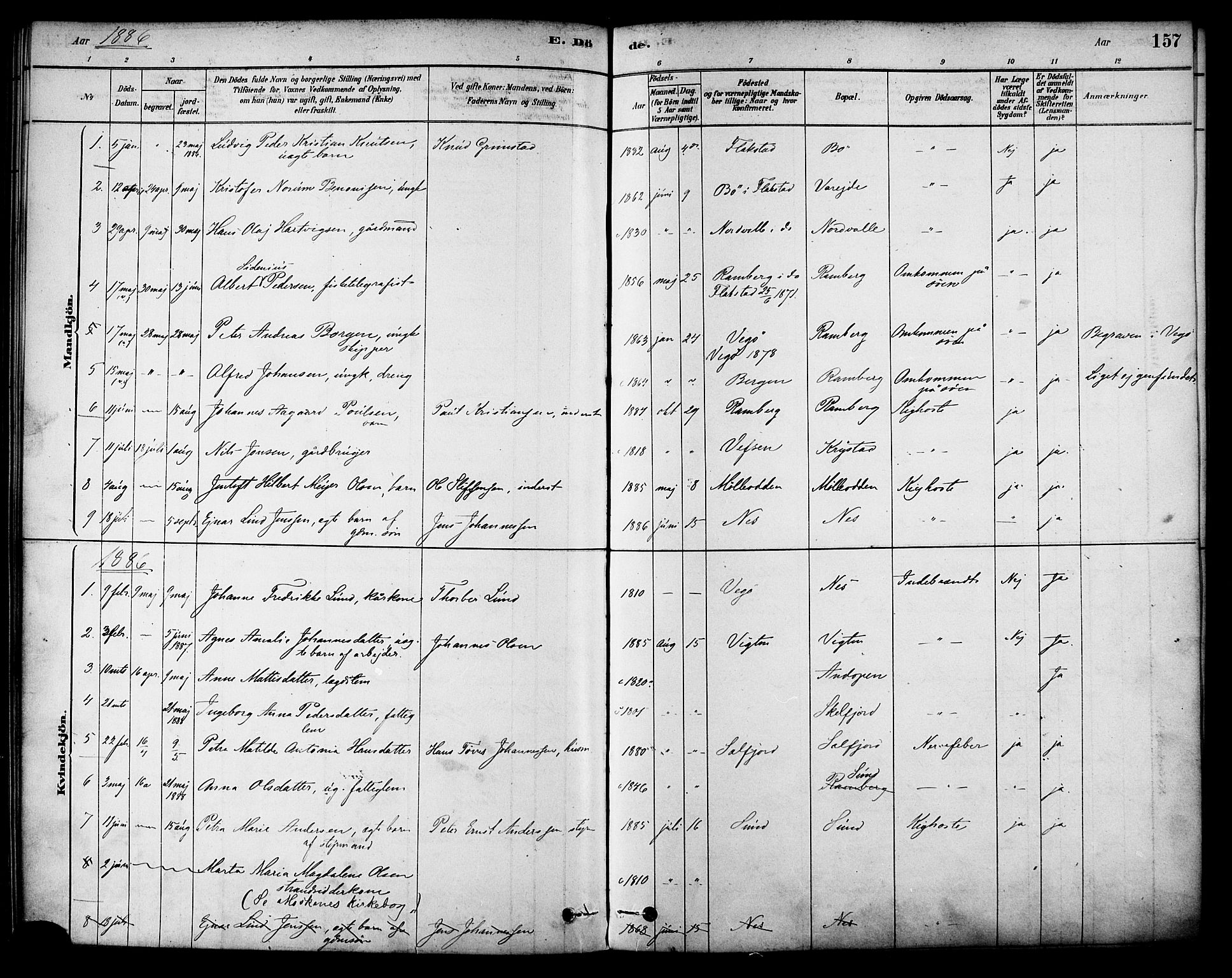Ministerialprotokoller, klokkerbøker og fødselsregistre - Nordland, SAT/A-1459/885/L1204: Parish register (official) no. 885A05, 1878-1892, p. 157